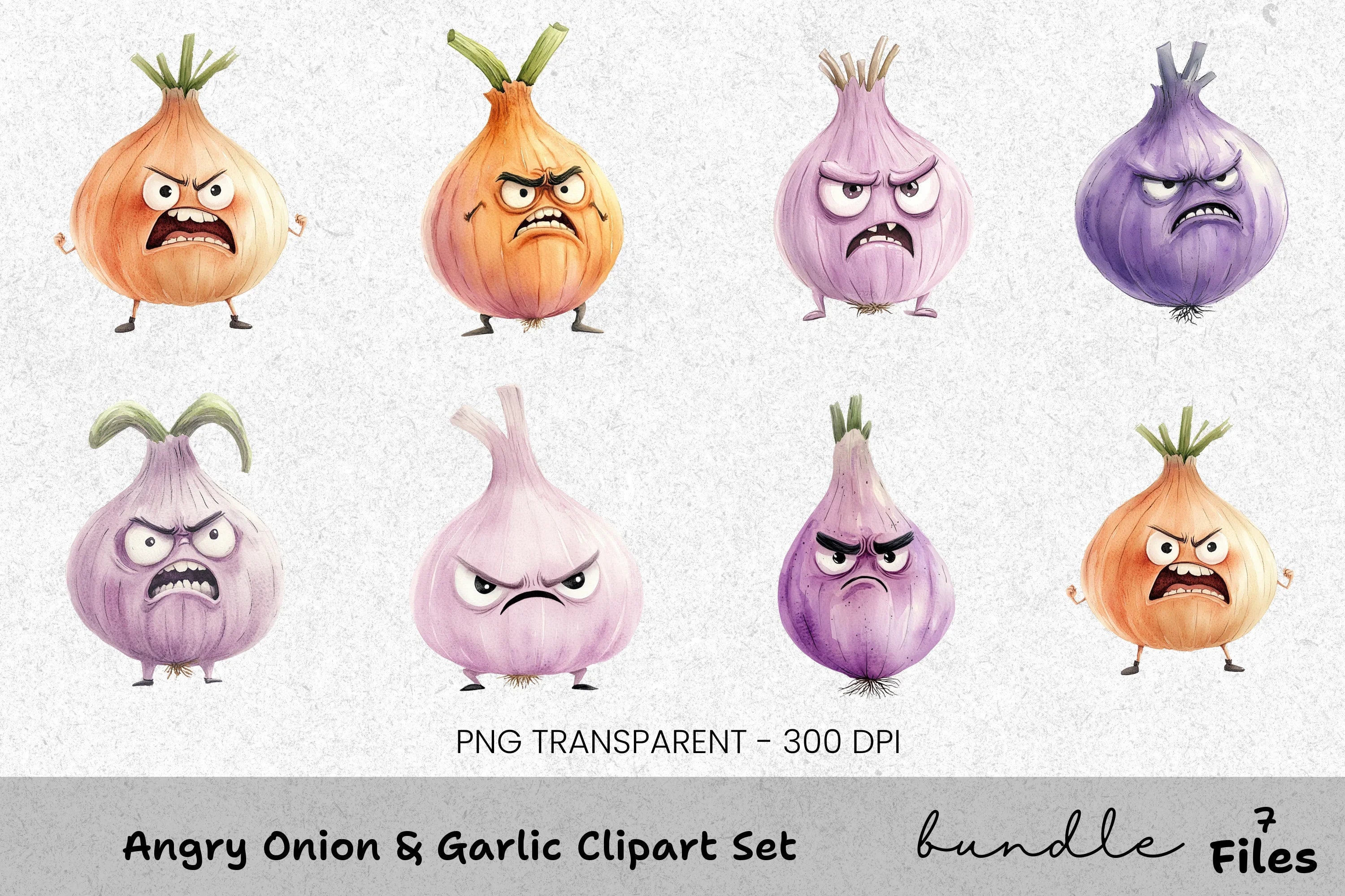 Angry Onion Garlic Clipart Bundle