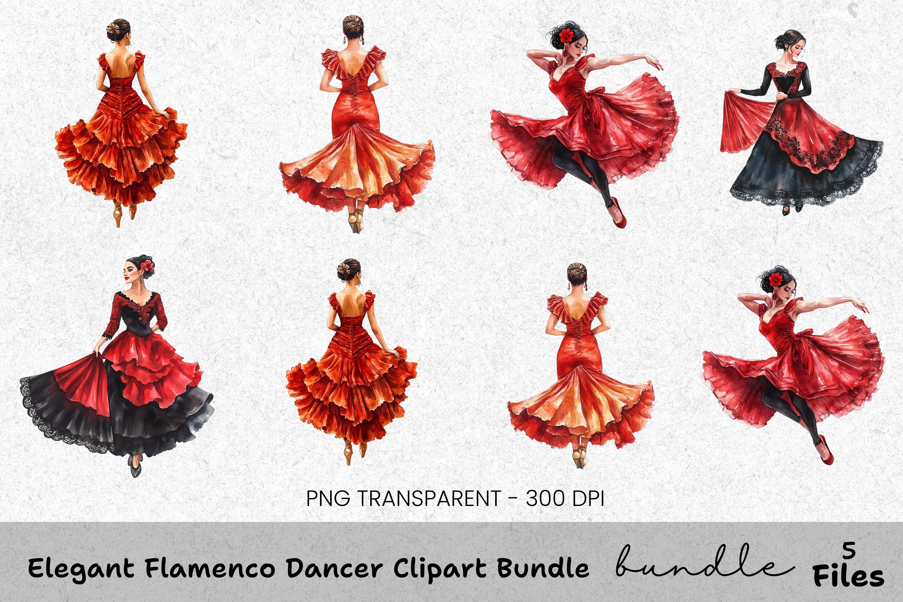 Elegant Flamenco Dancer Clipart Bundle