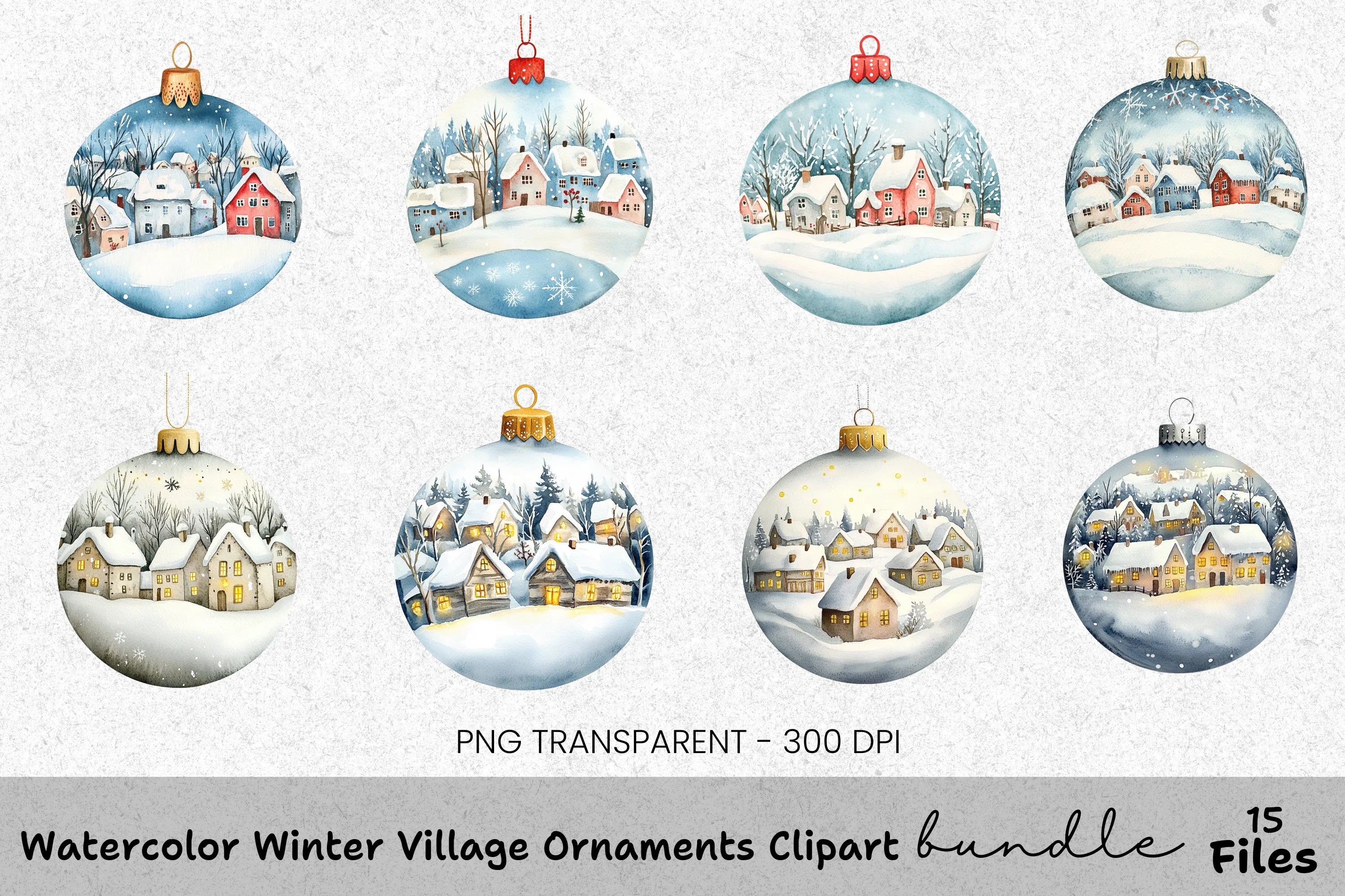 Winter Village Ornaments Clipart Bundle