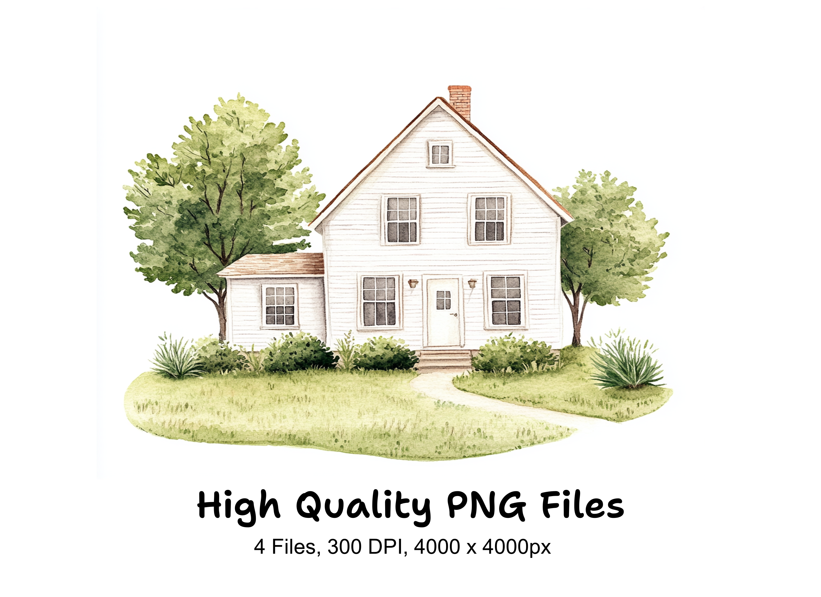 White House with Trees Clipart Bundle