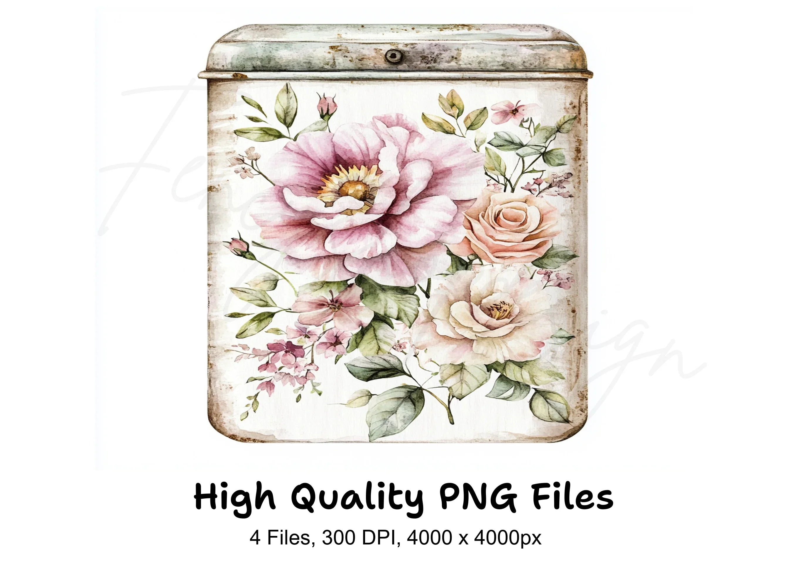 Vintage Floral Tin Box Clipart Bundle