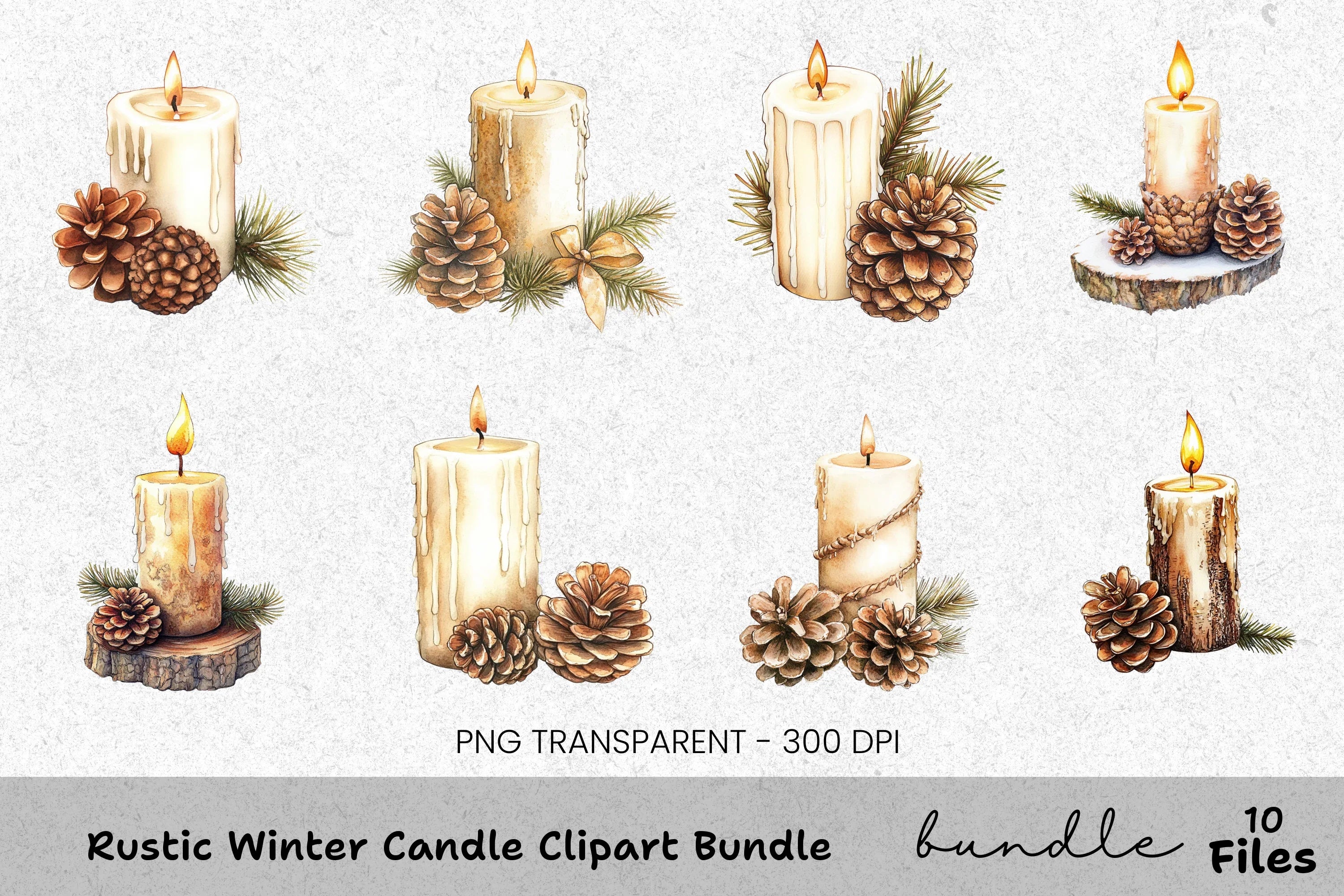 Rustic Winter Candle Clipart Bundle