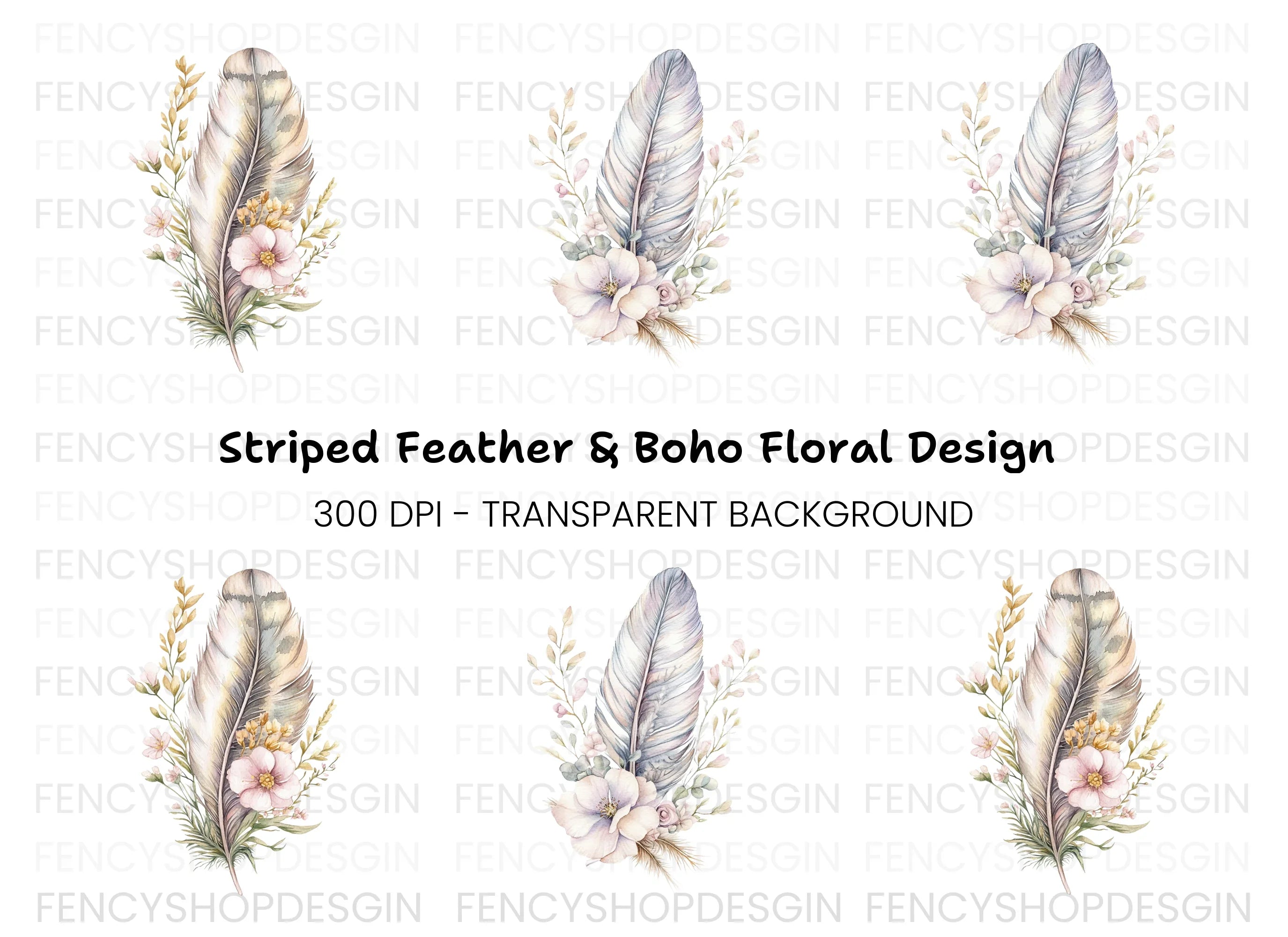 Feather Flower Clipart Bundle