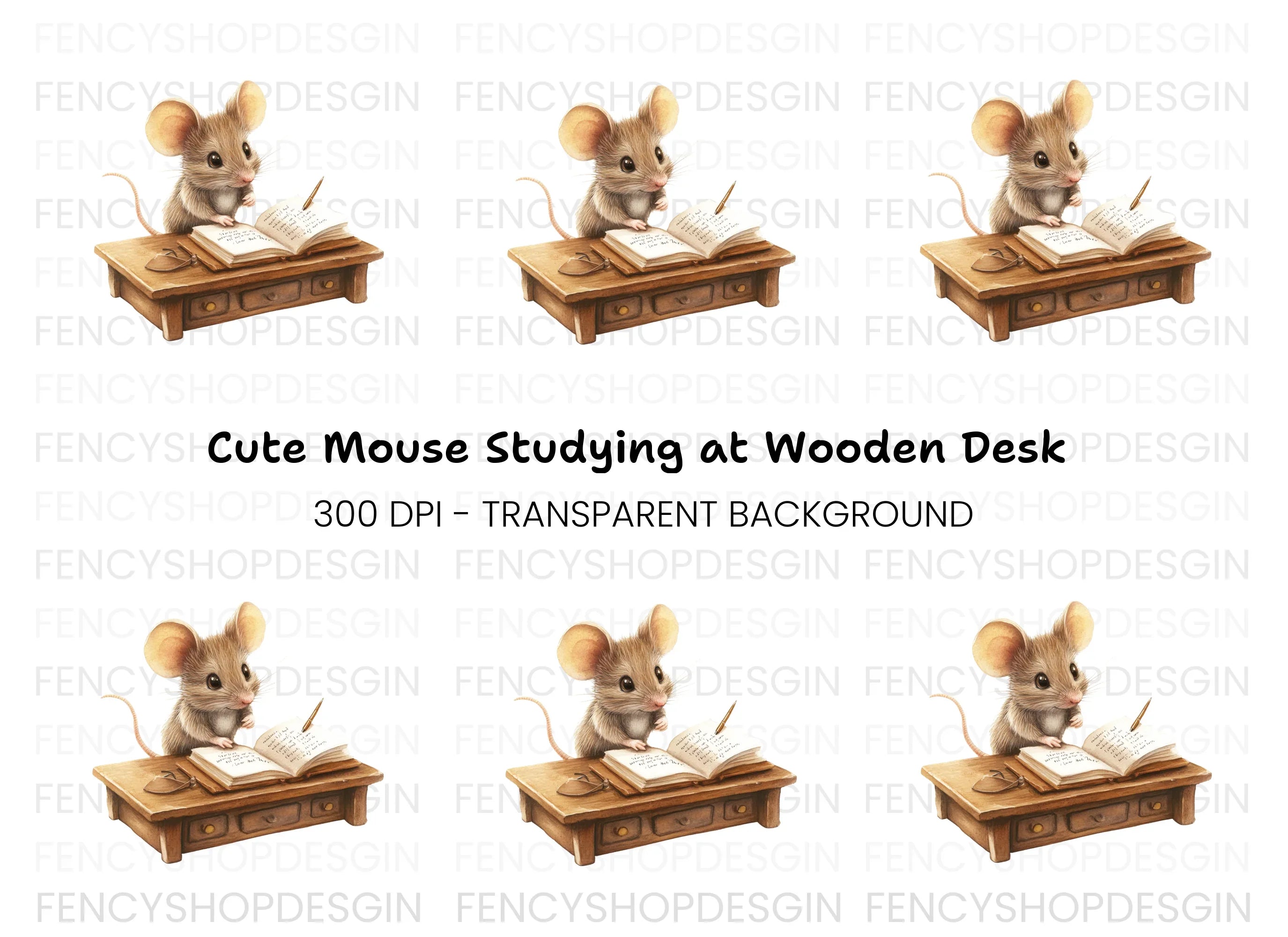 Little Mouse at Desk Clipart Bundle