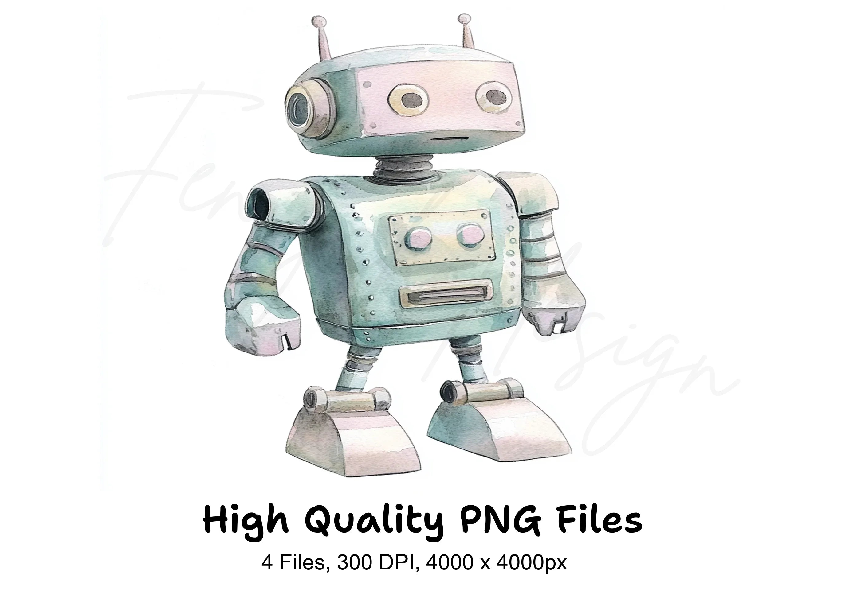 Vintage Style Robot Clipart Bundle