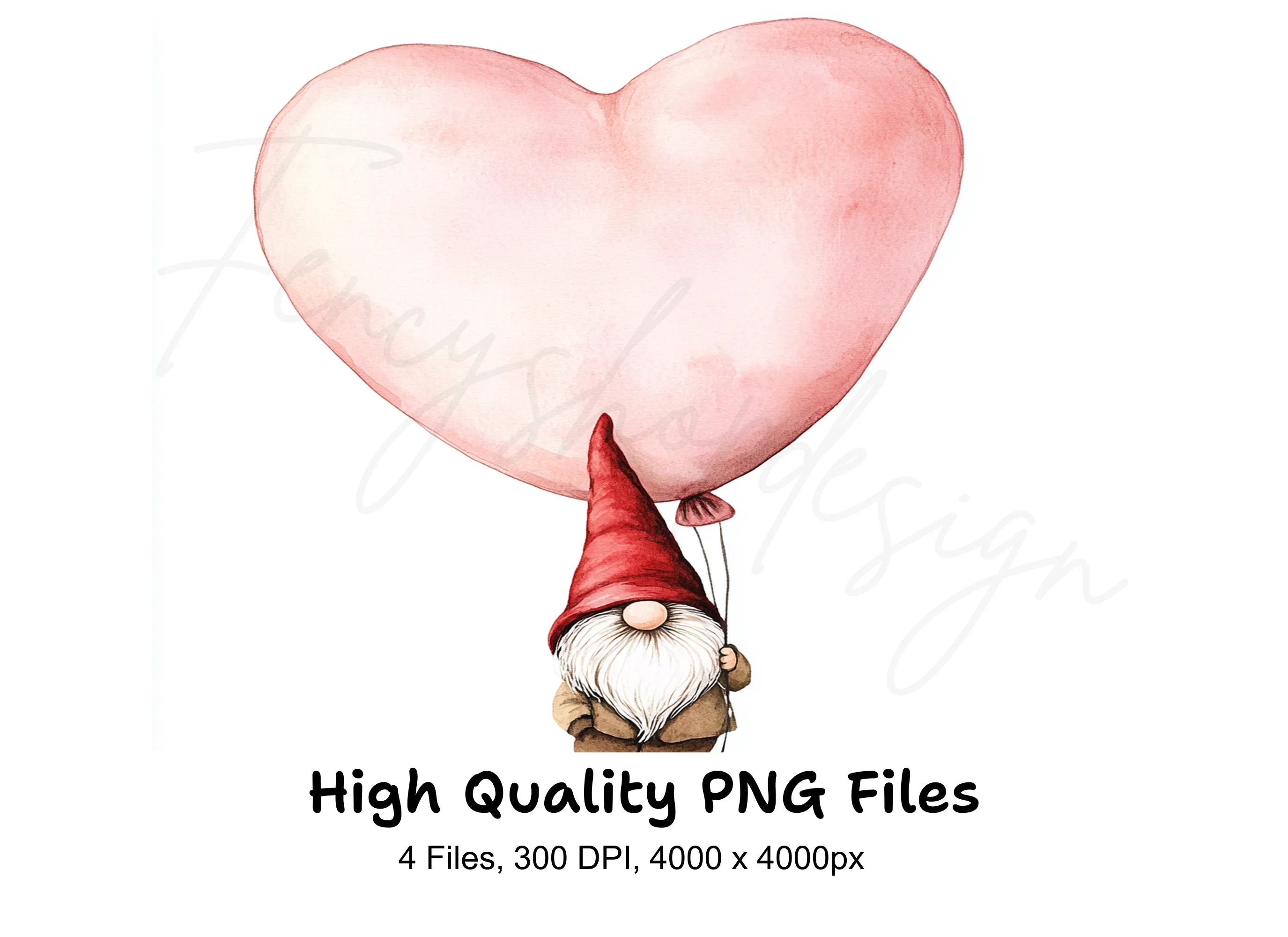 Cute Gnomes with Pink Heart Balloons Clipart Bundle