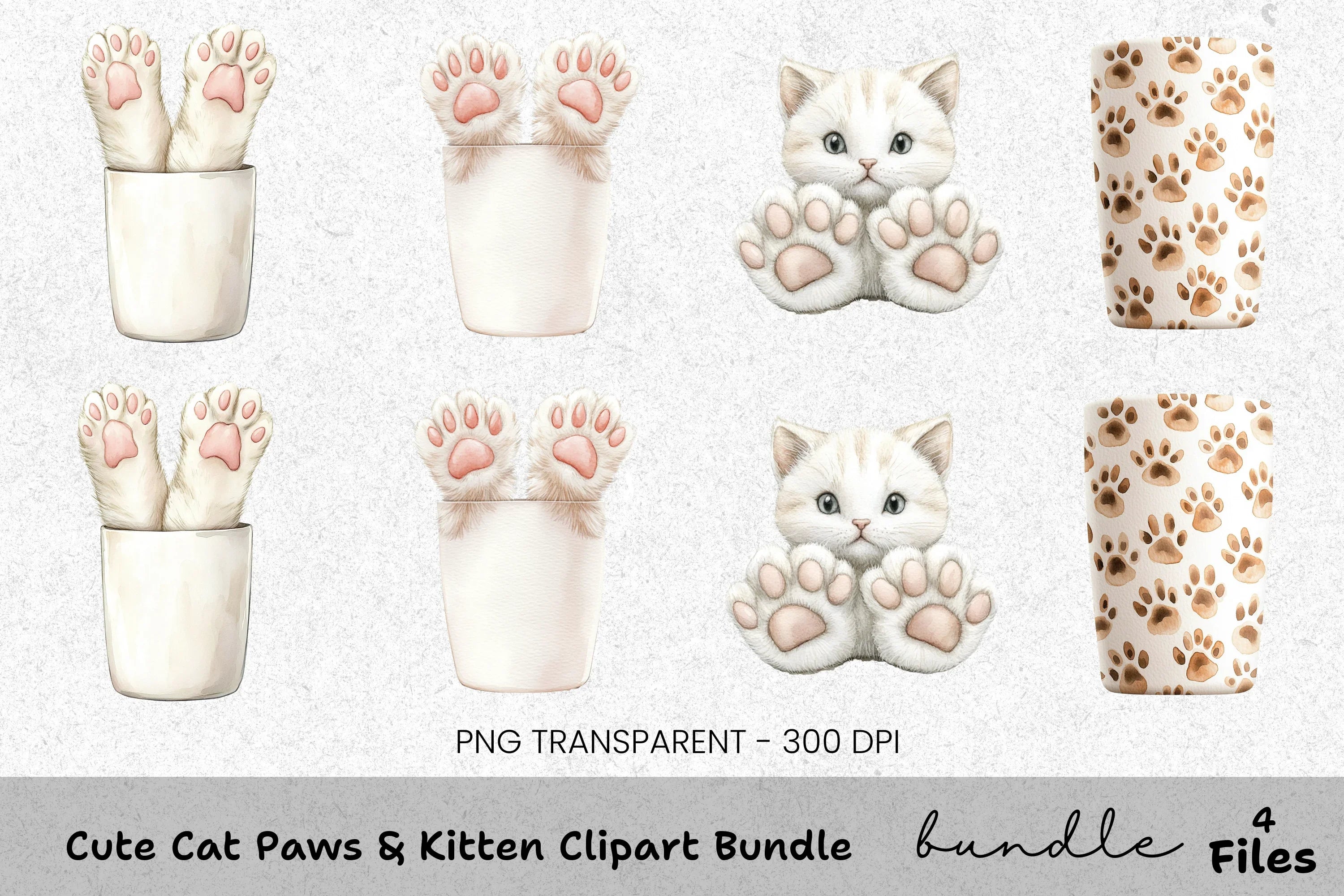 Cute Cat Paws Kitten Clipart Bundle
