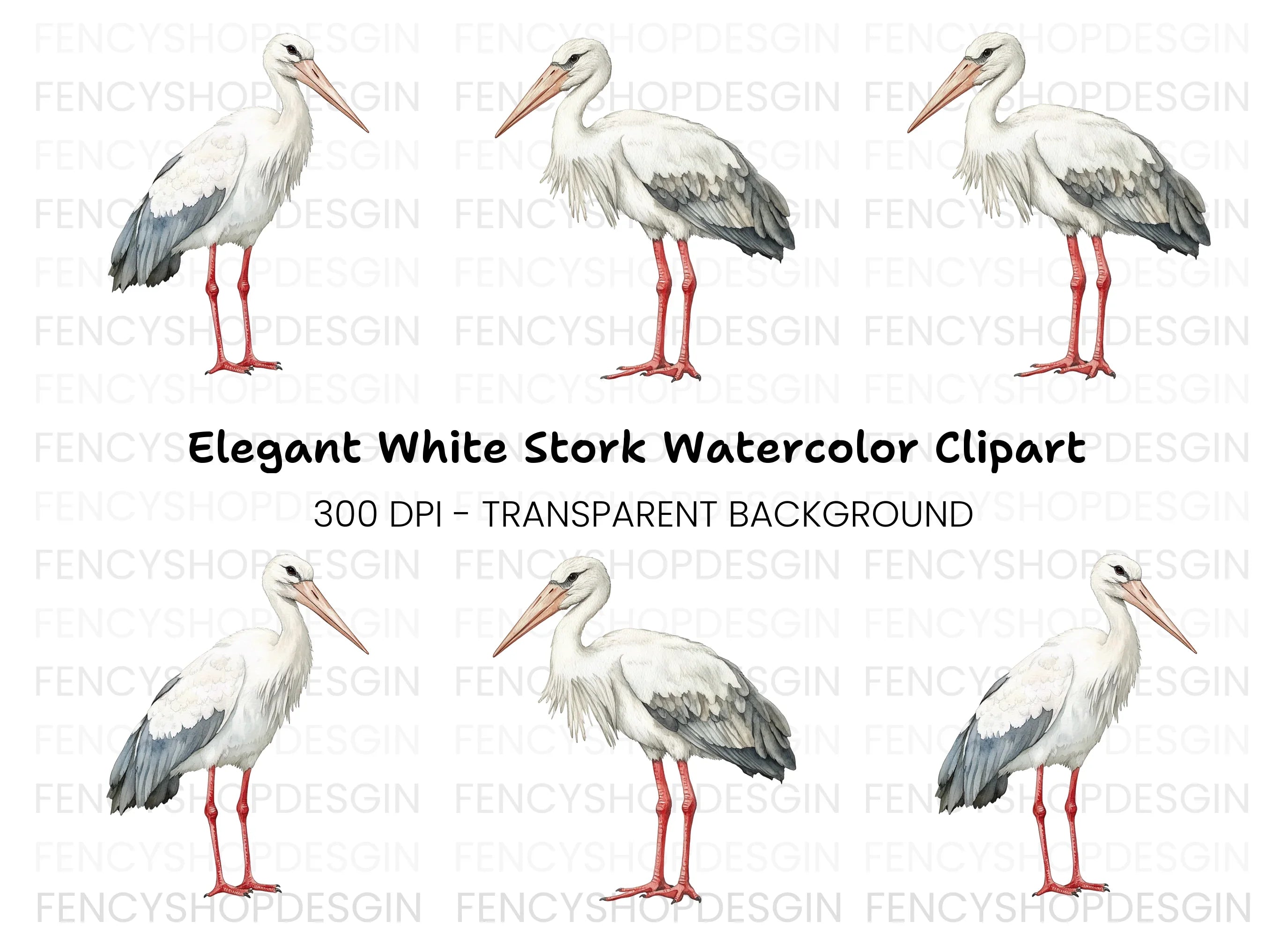 Elegant Stork Pair Clipart Bundle