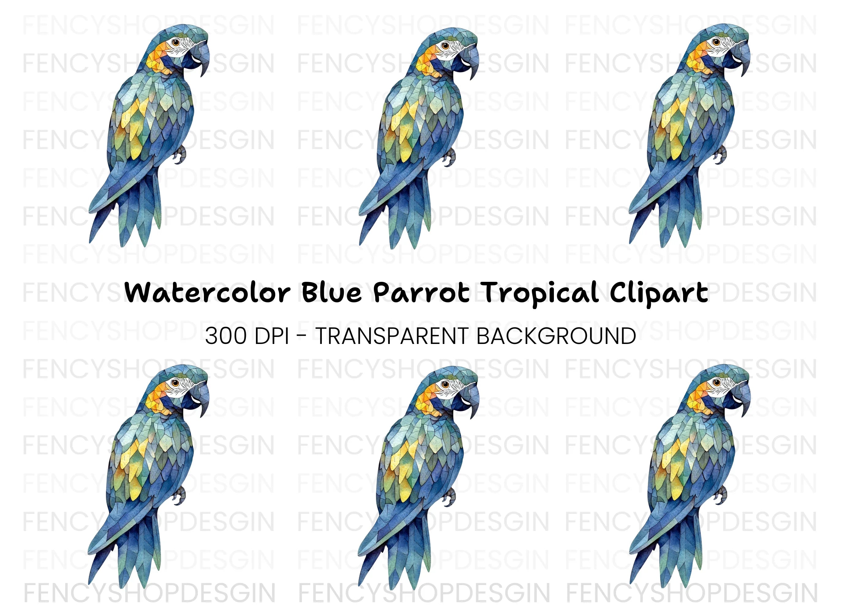 Geometric Blue Macaw Clipart Bundle