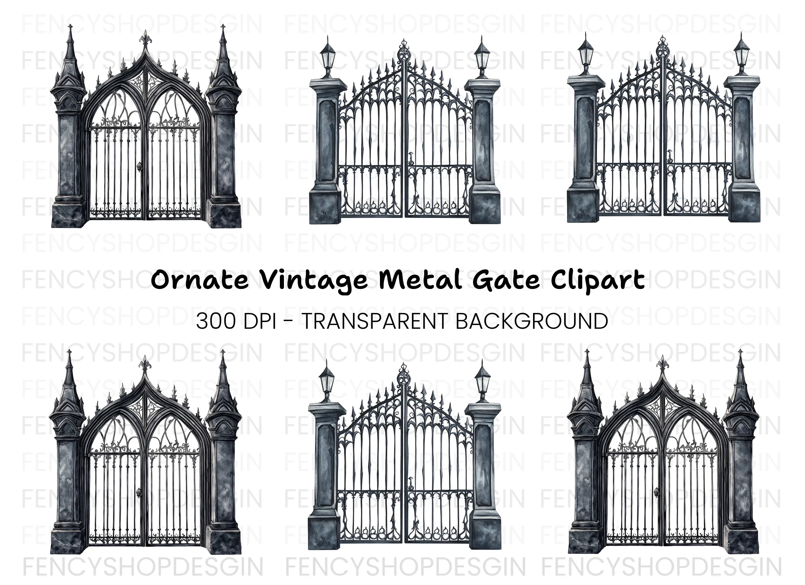 Ornate Gothic Gates Clipart Bundle