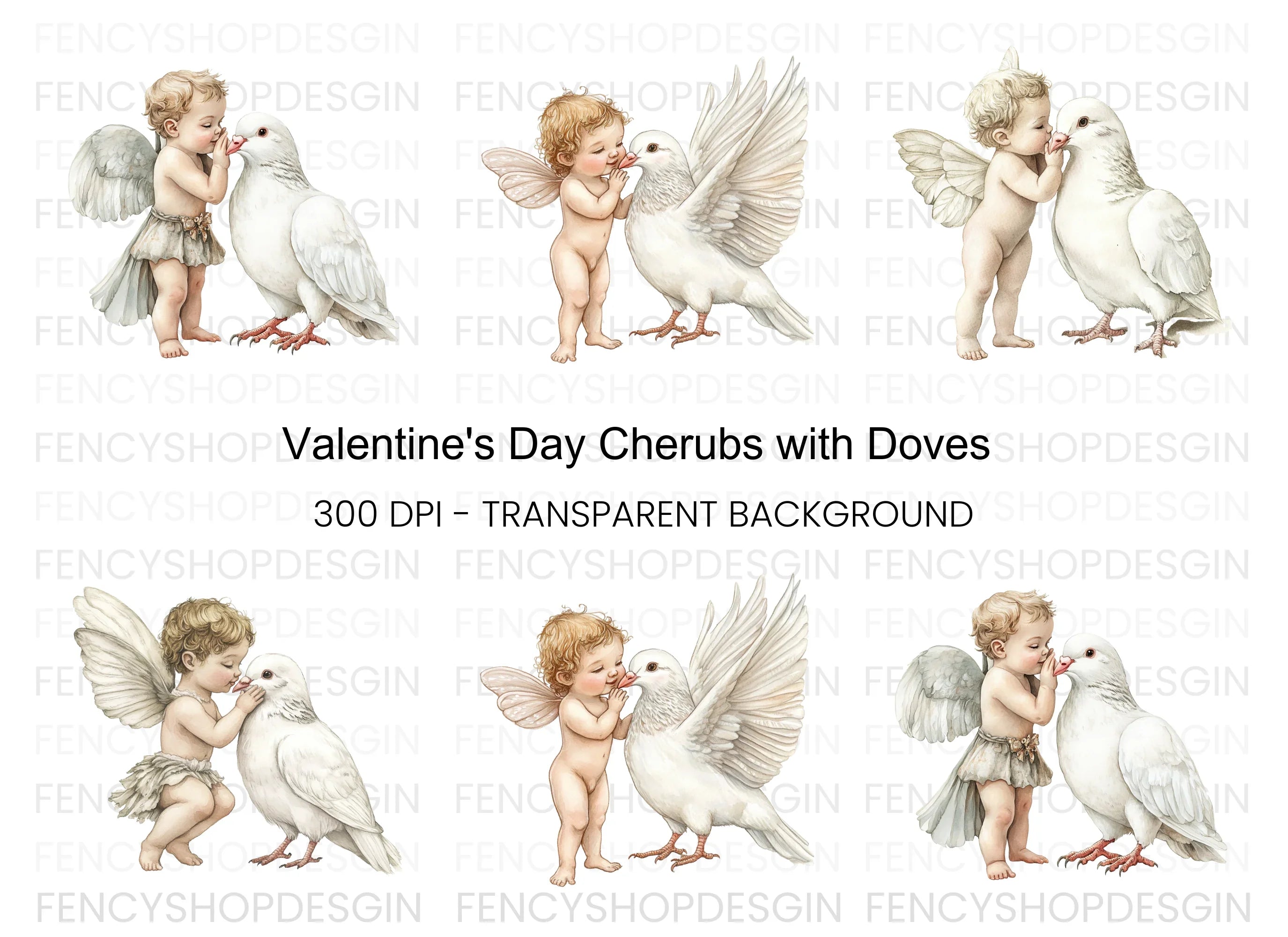 Cute Cherubs and Doves Clipart Bundle