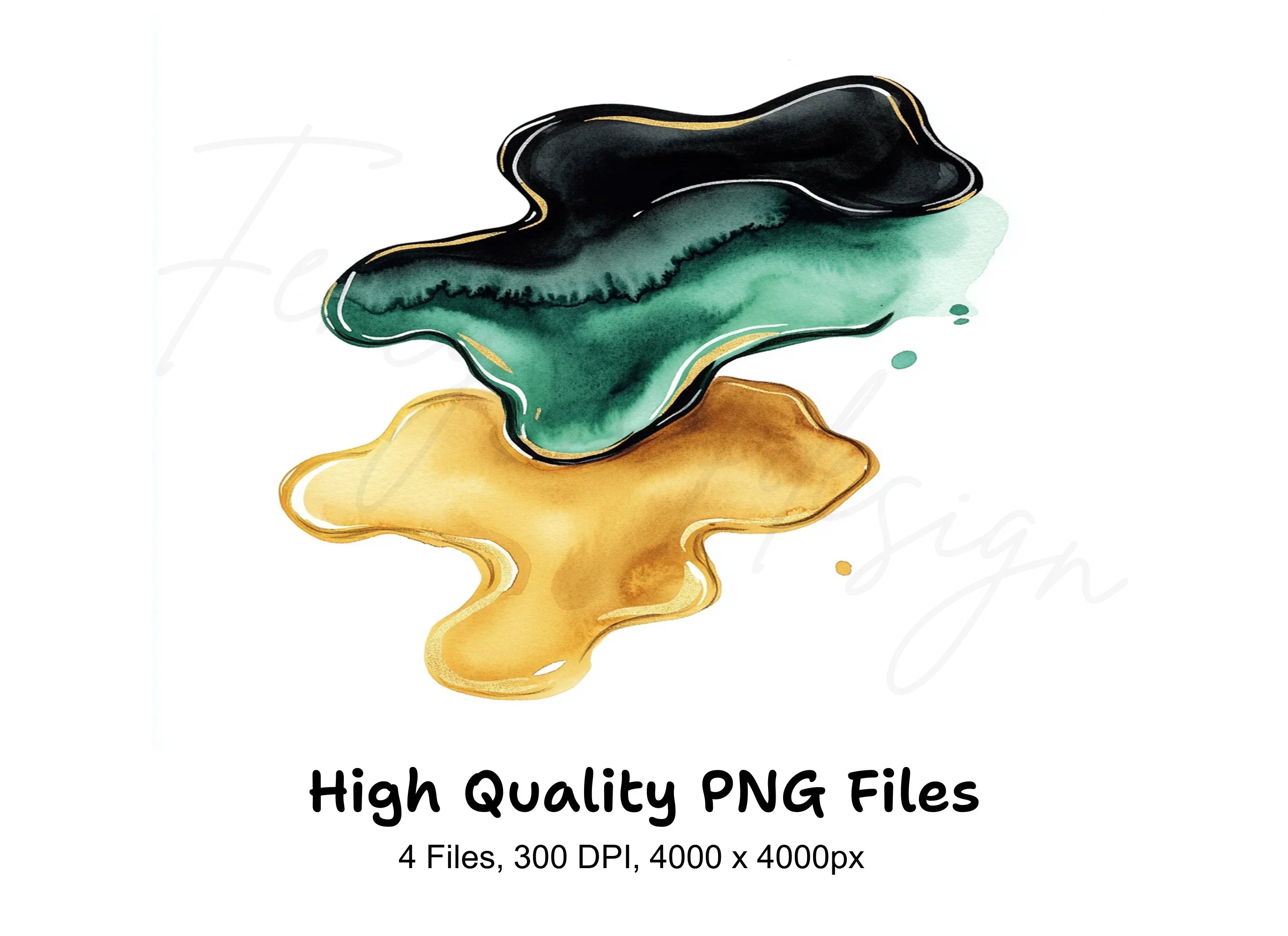 Abstract Teal Gold Shapes Clipart Bundle