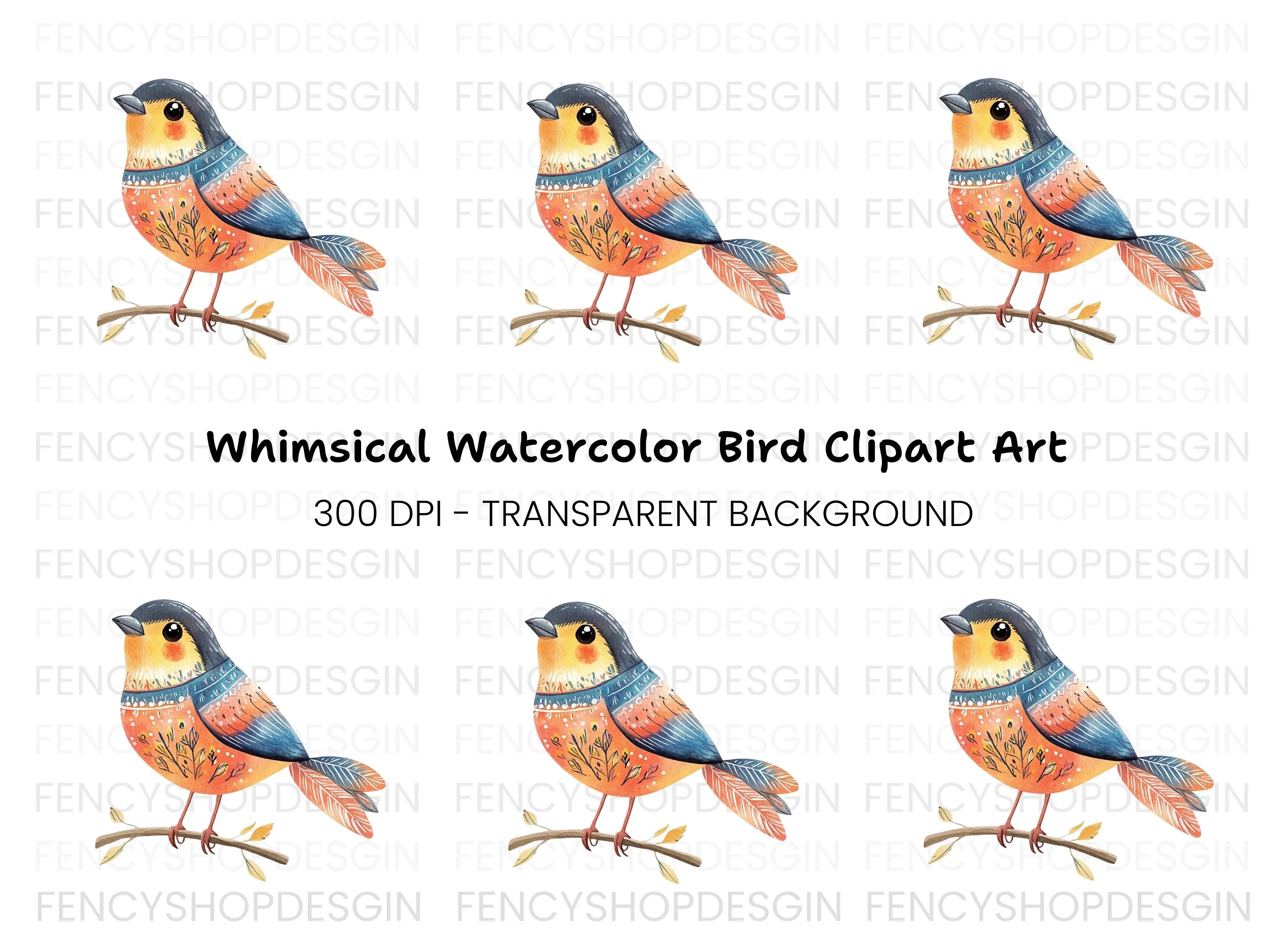 Charming Bird on Branch Clipart Bundle