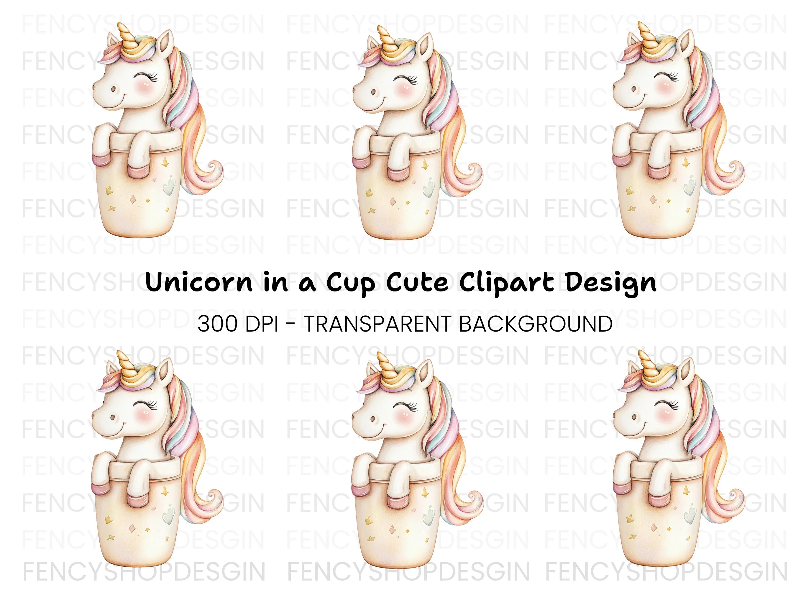 Unicorn in Cup Clipart Bundle