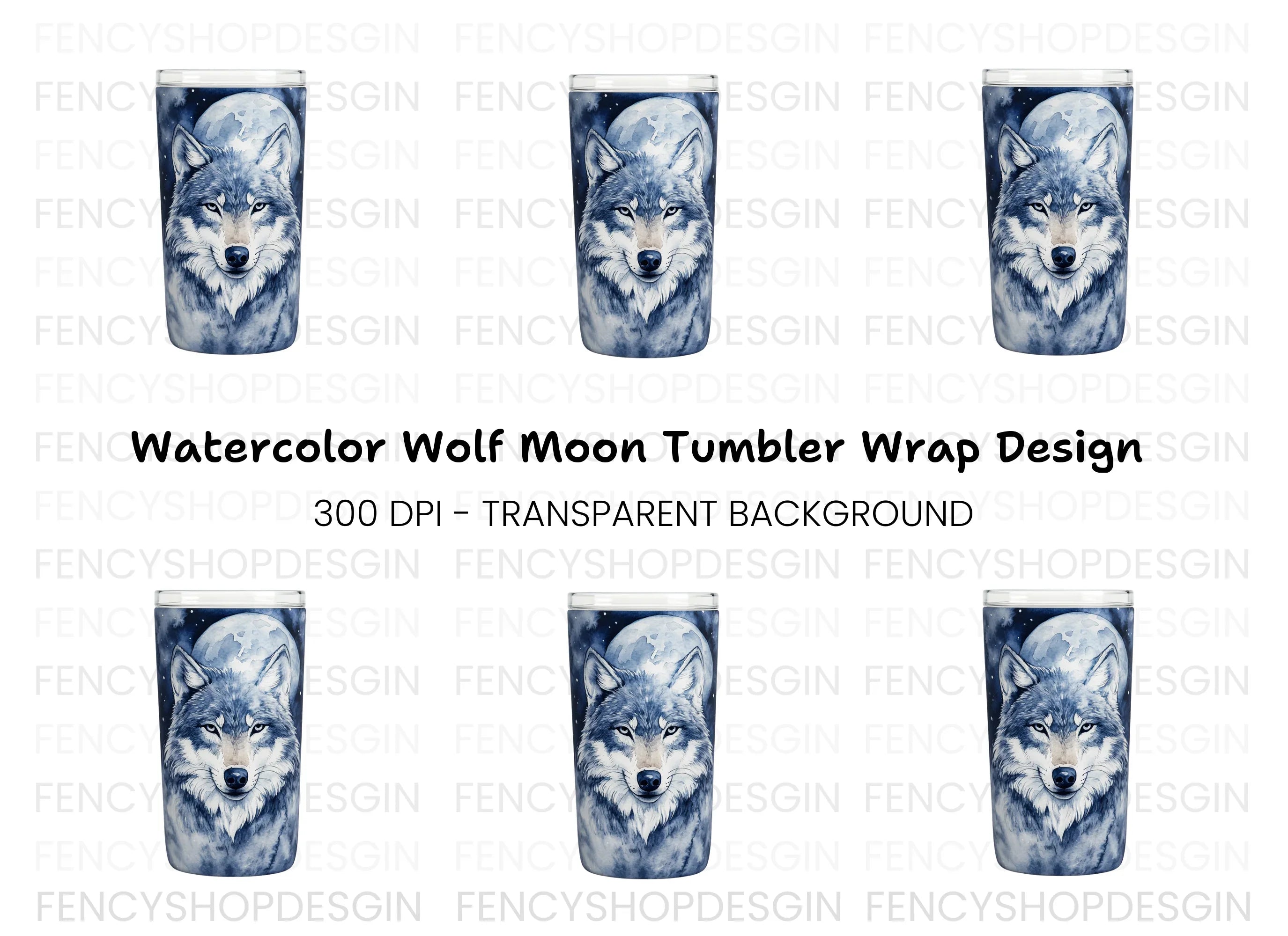 Blue Wolf Moon Tumbler Clipart Bundle