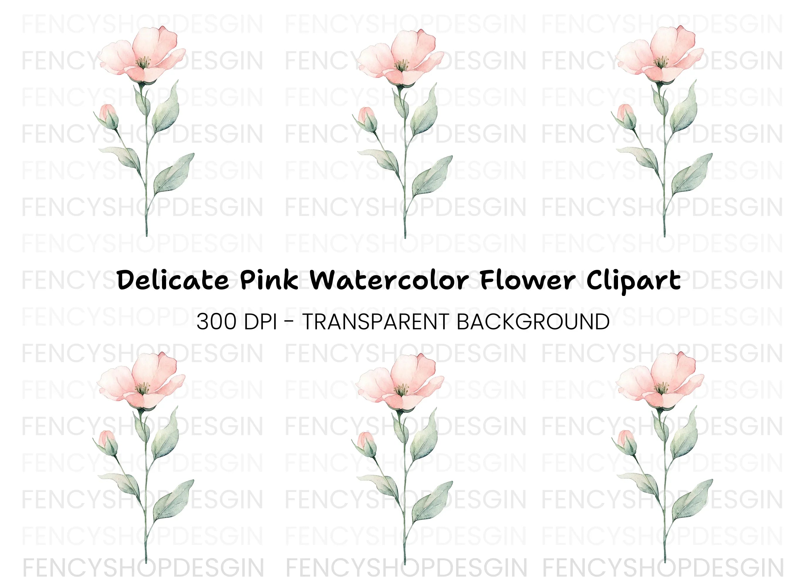Delicate Pink Flower Clipart Bundle