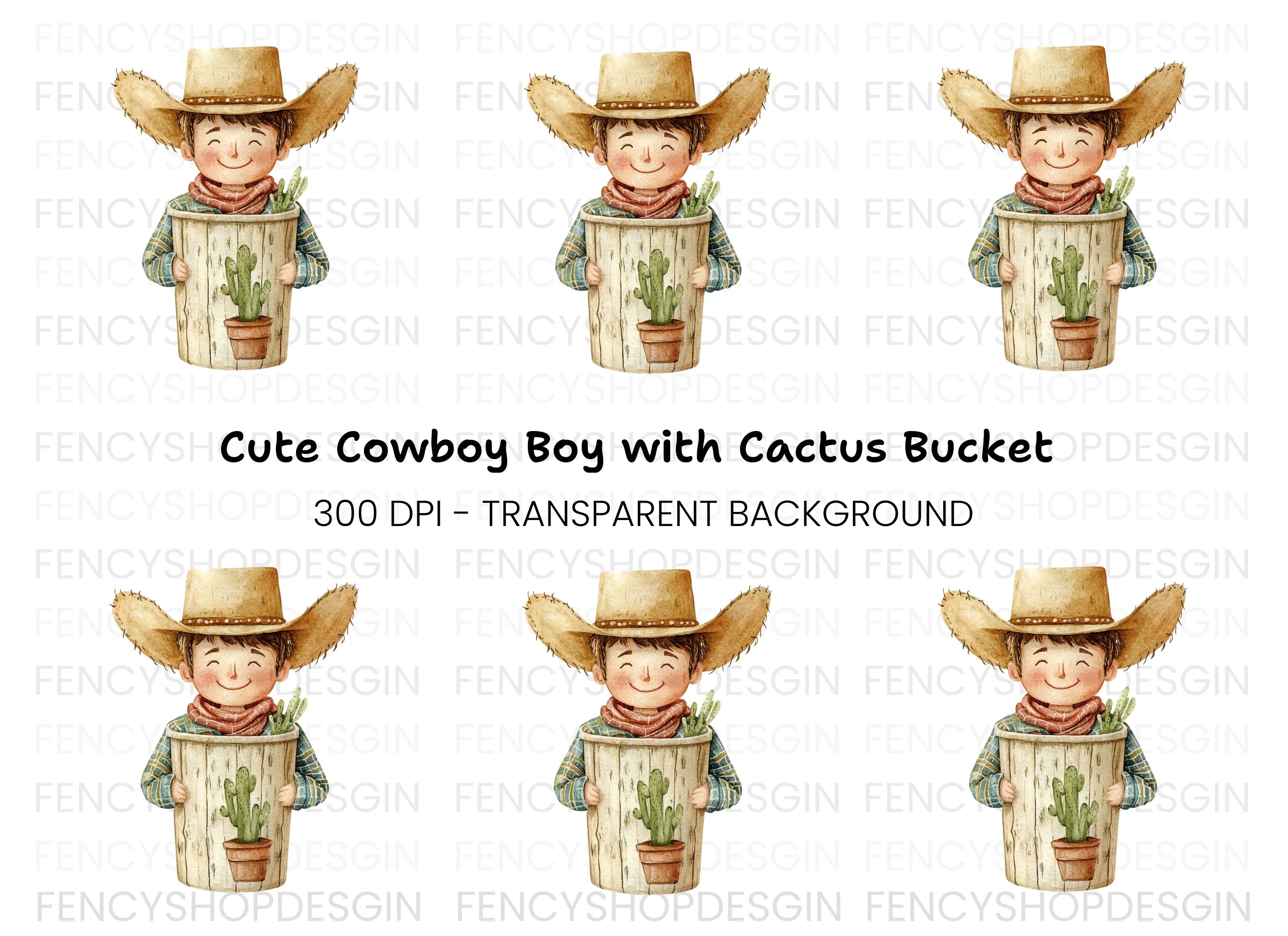 Happy Boy with Cactus Pot Clipart Bundle