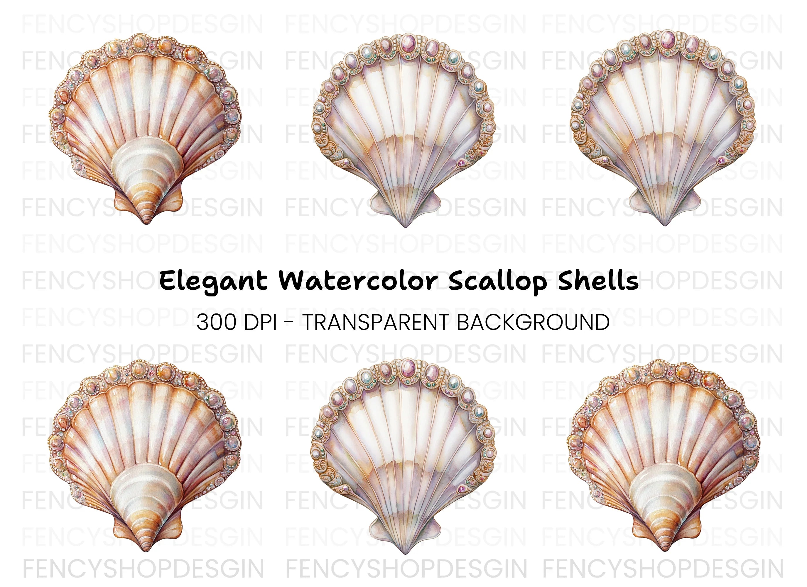 Elegant Seashell Jewels Clipart Bundle
