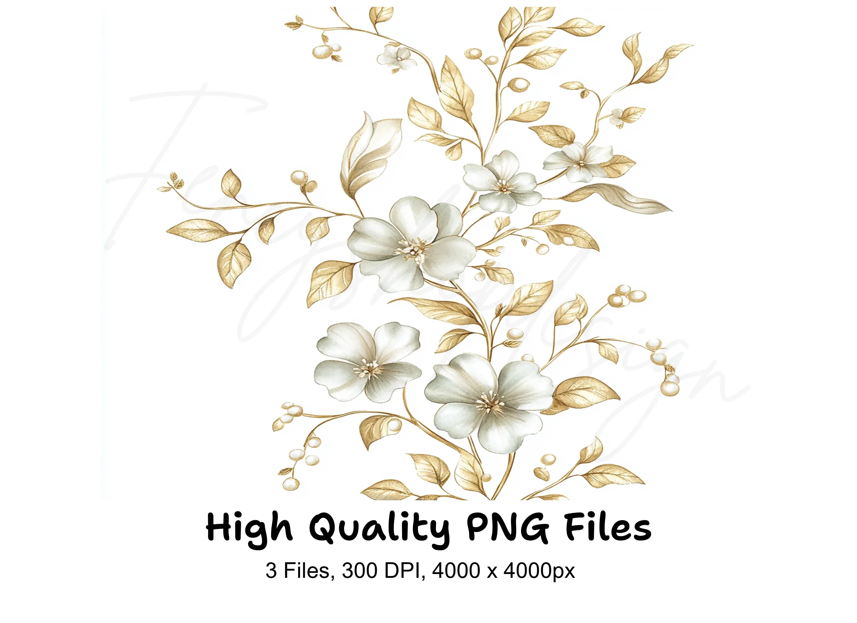 Delicate Golden Floral Clipart Bundle