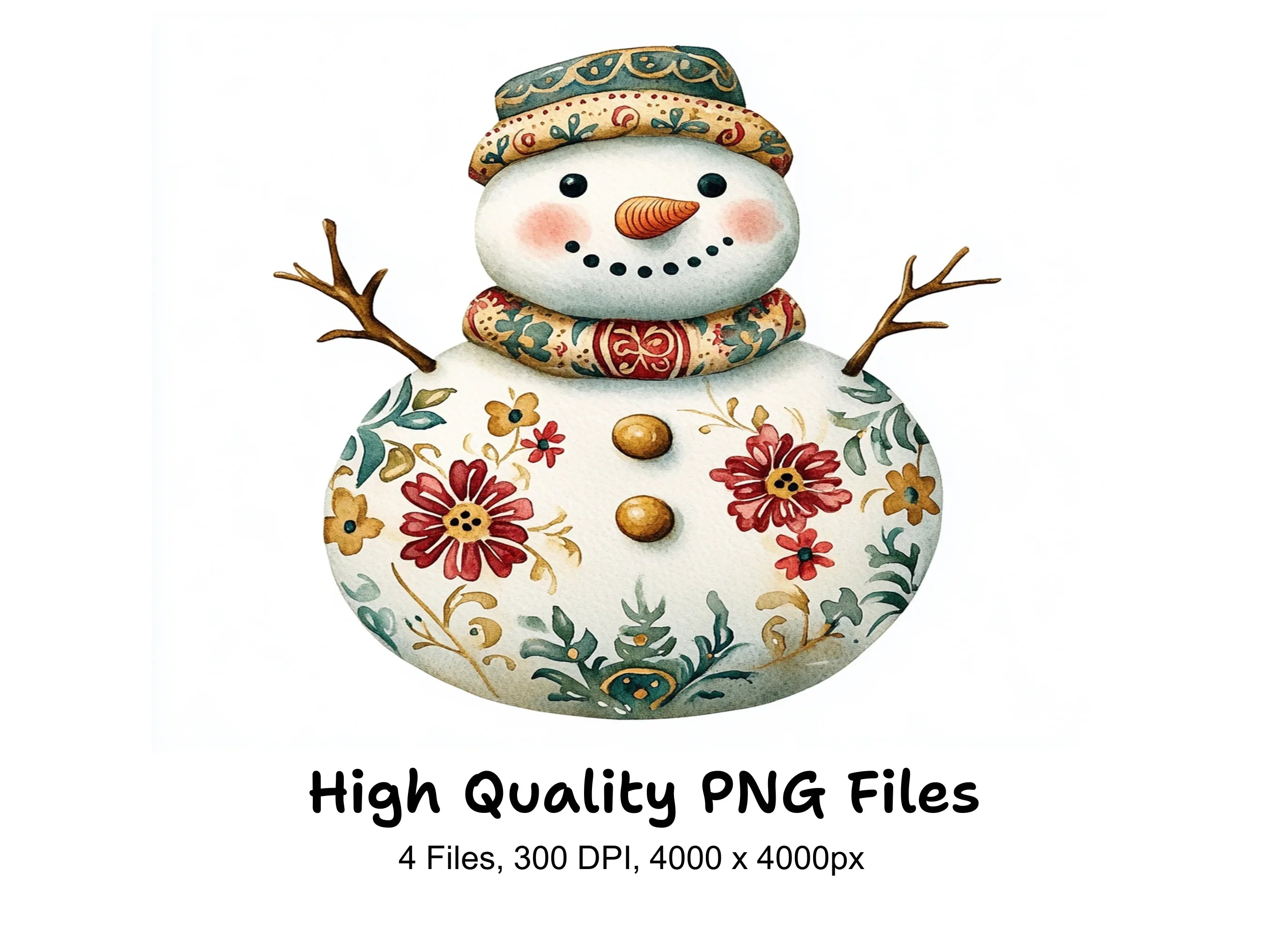 Floral Snowman Clipart Bundle