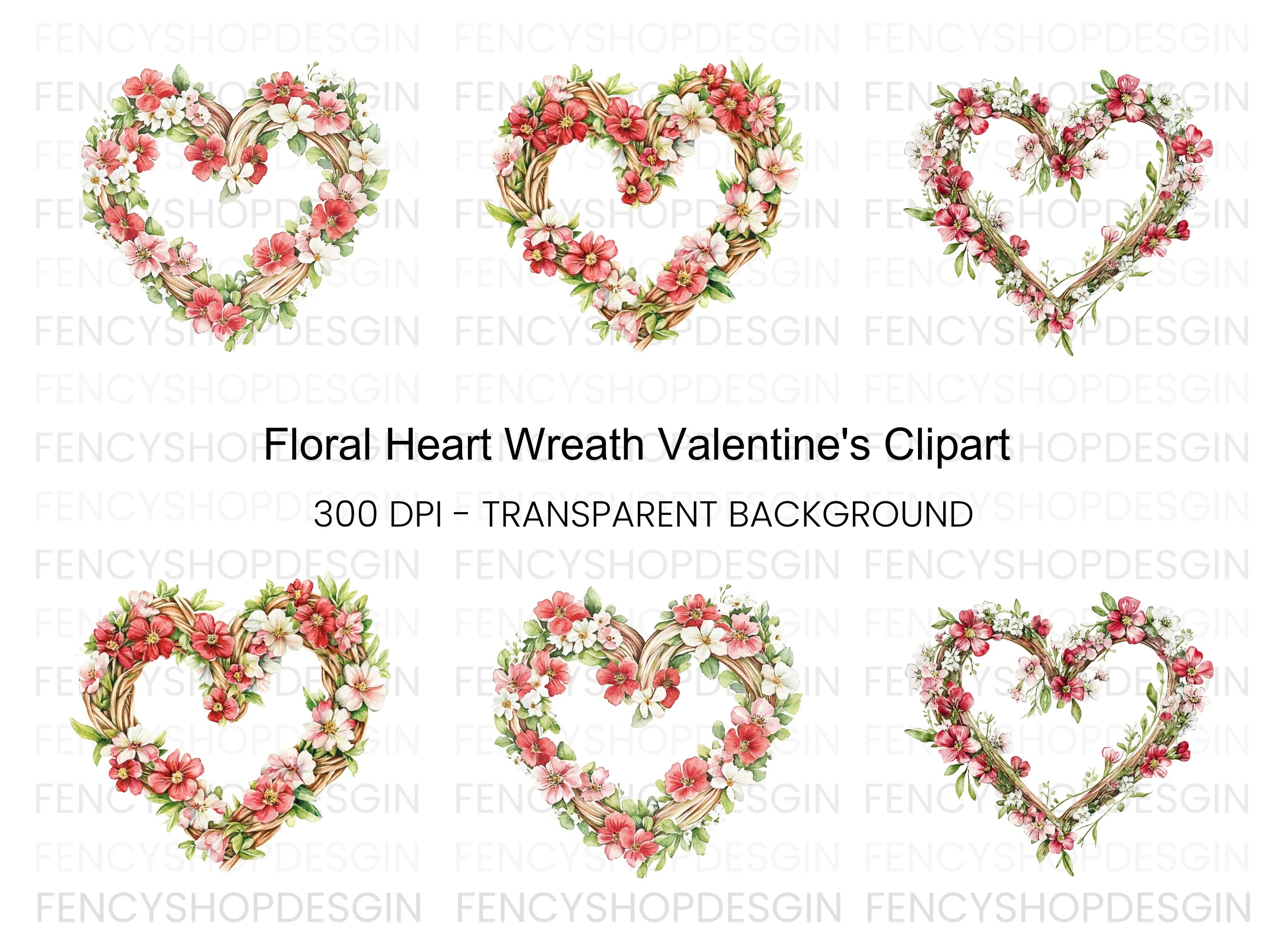 Floral Heart Wreath Clipart Bundle