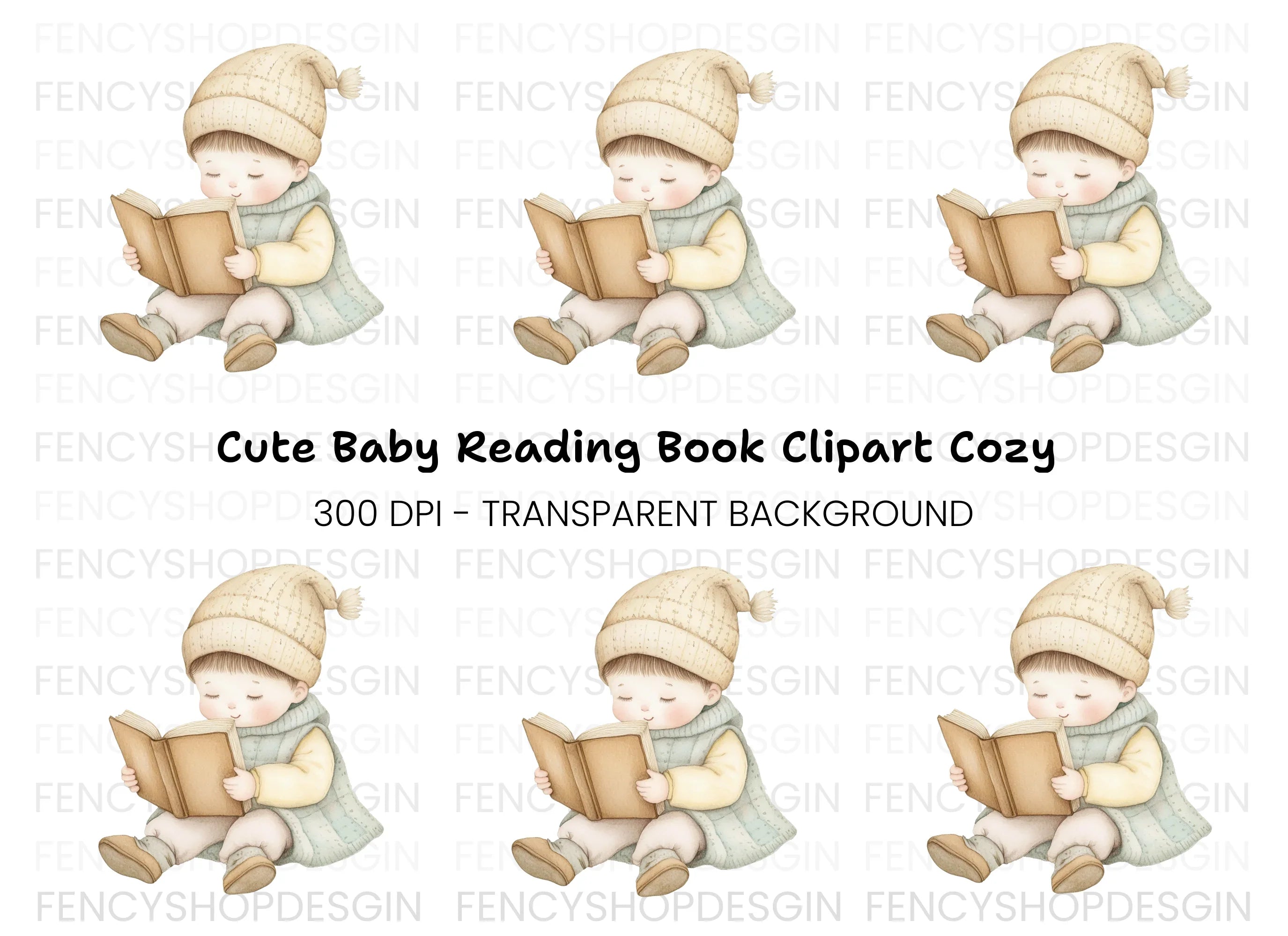Cute Baby Reading Book Clipart Bundle