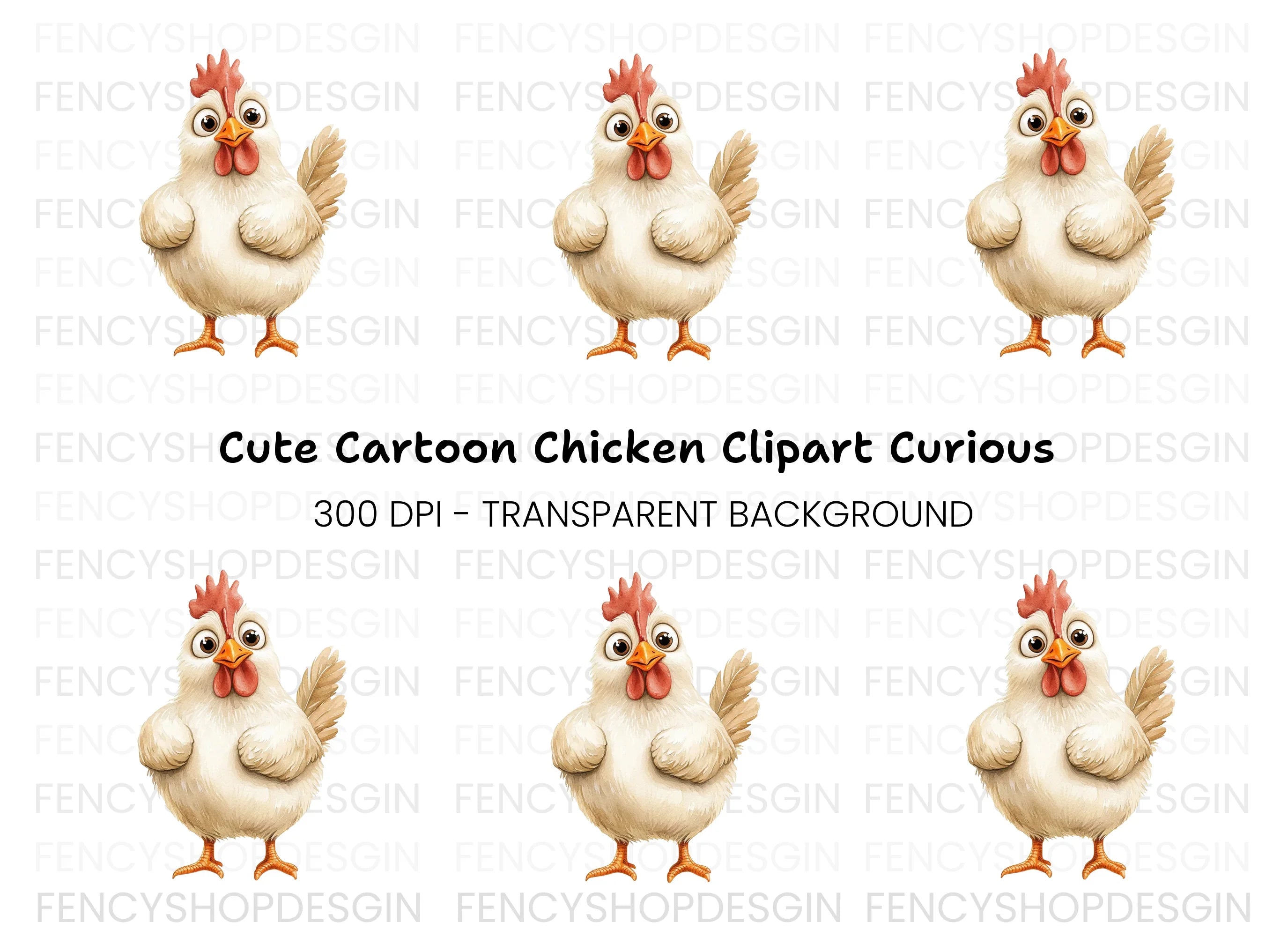 Cute White Chicken Illustration Clipart Bundle