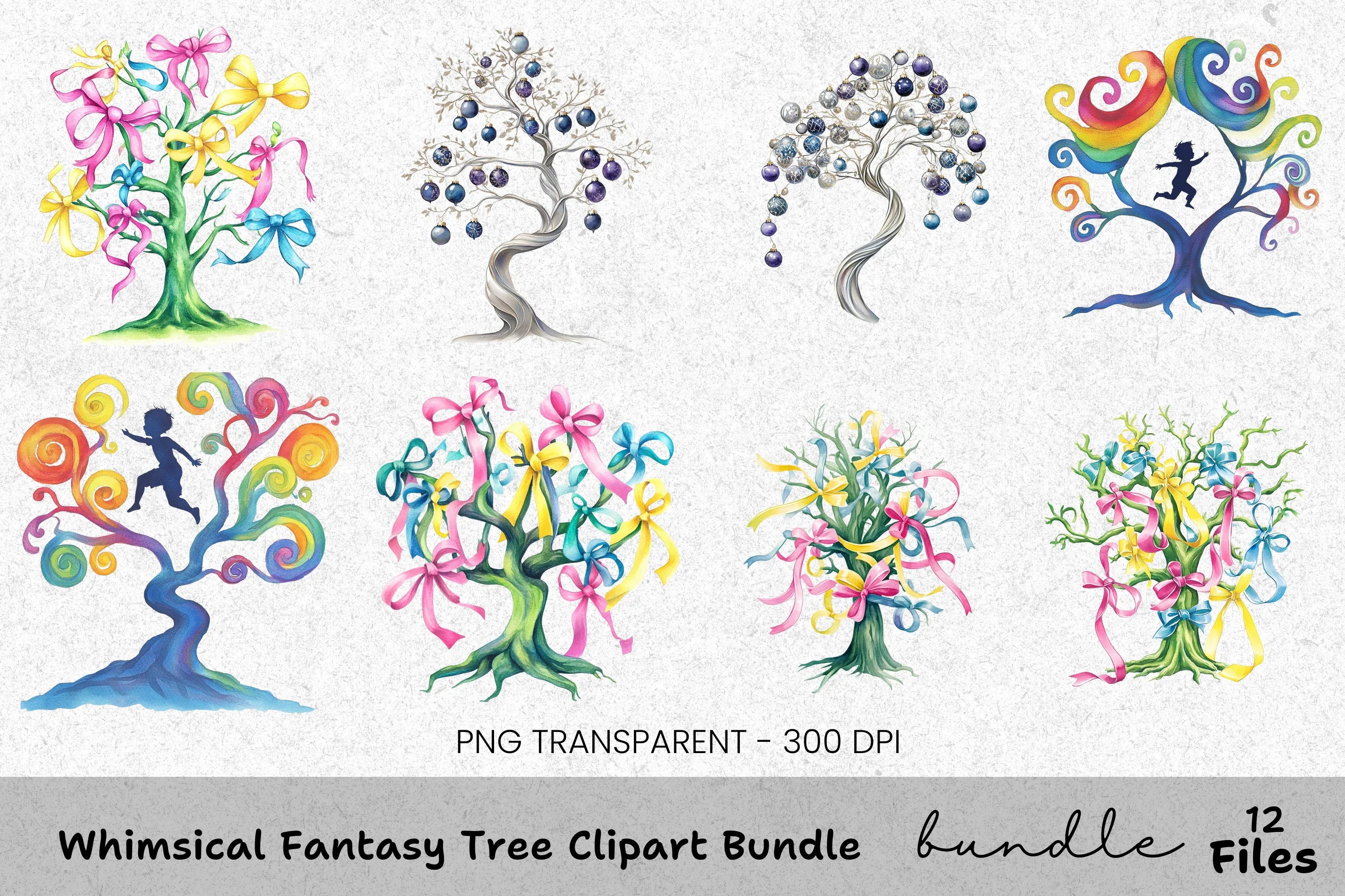 Whimsical Fantasy Tree Clipart Bundle