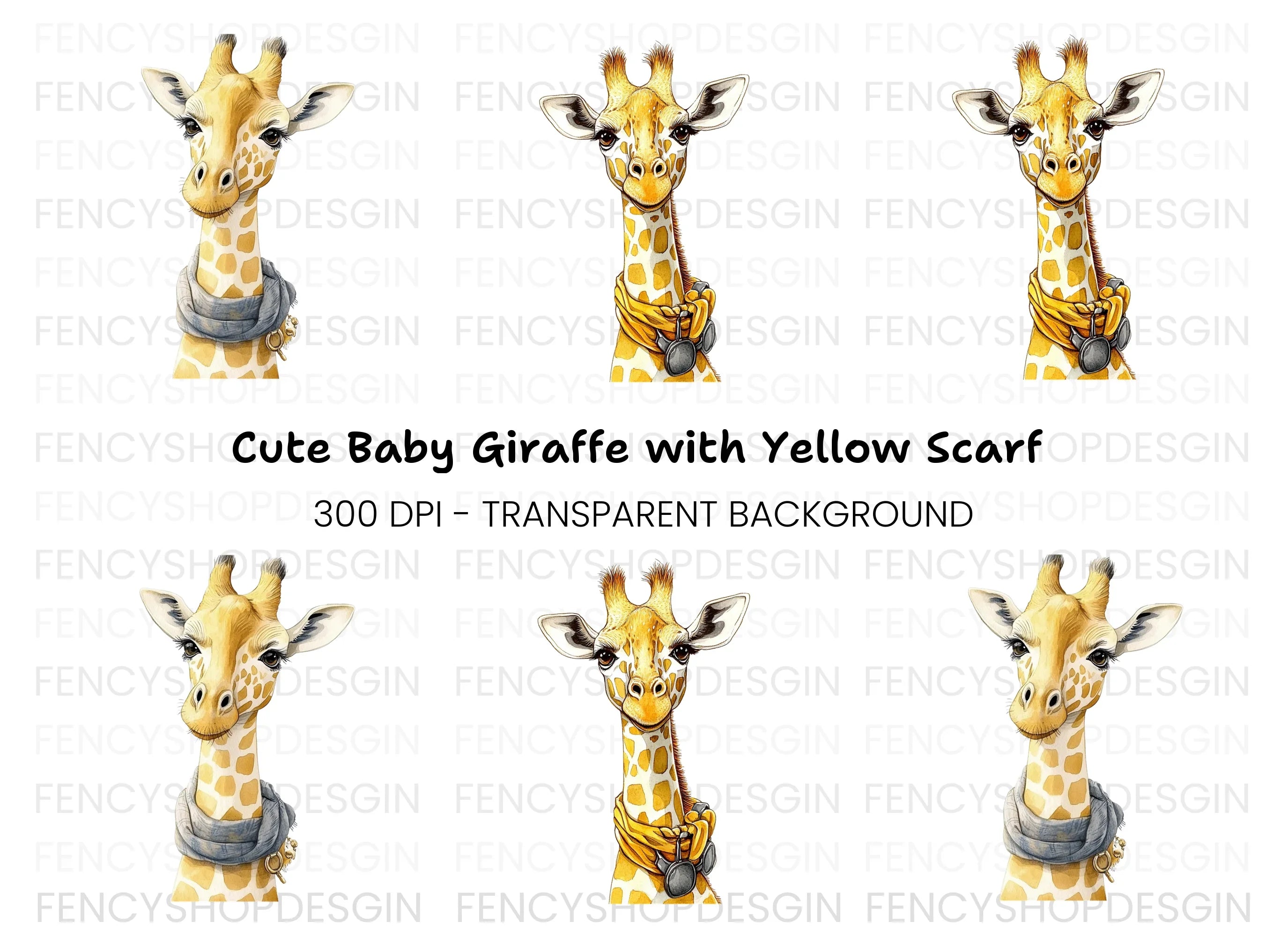 Cute Giraffe with Scarf Clipart Bundle