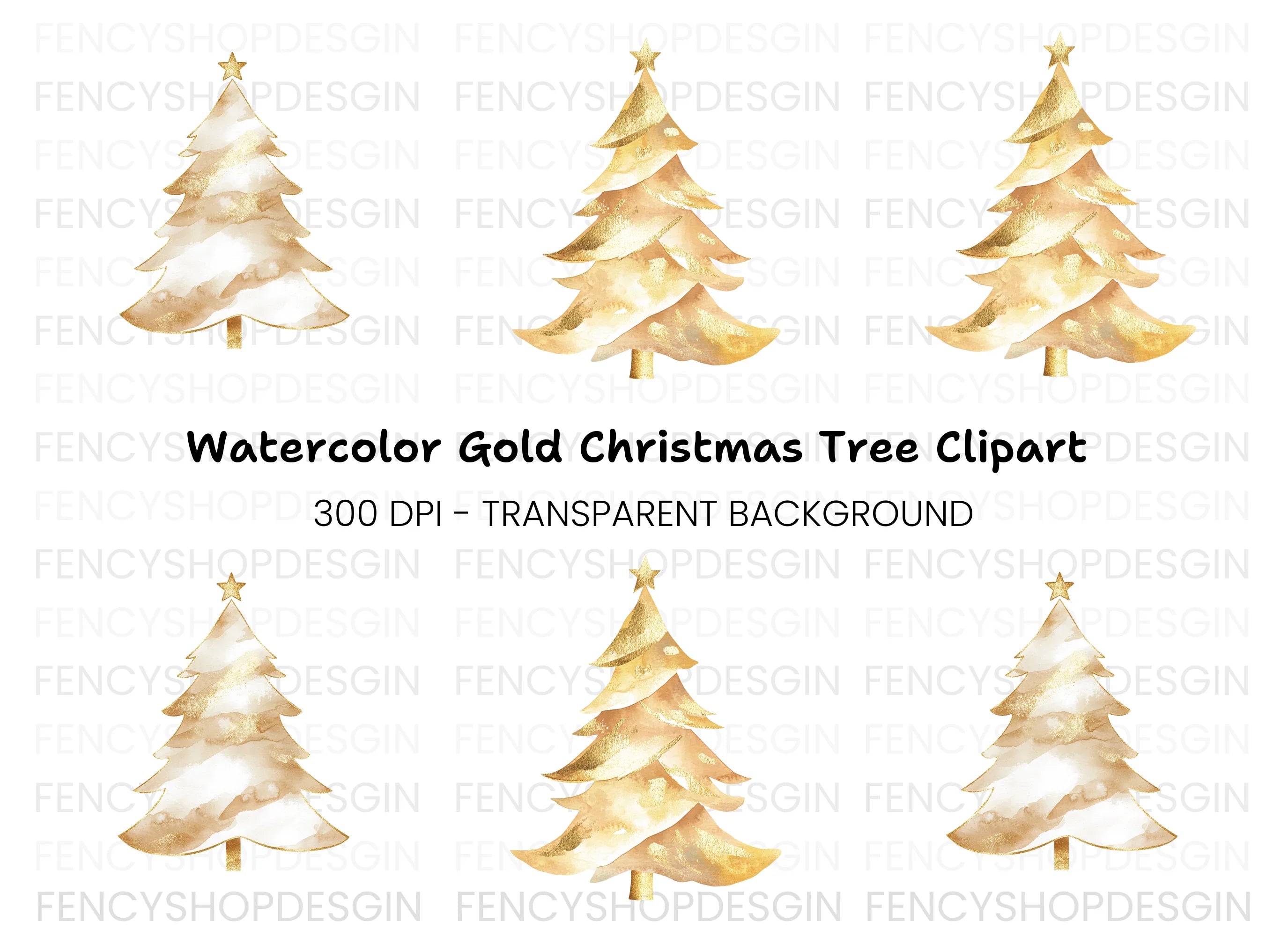 Sparkling Gold Christmas Tree Clipart Bundle