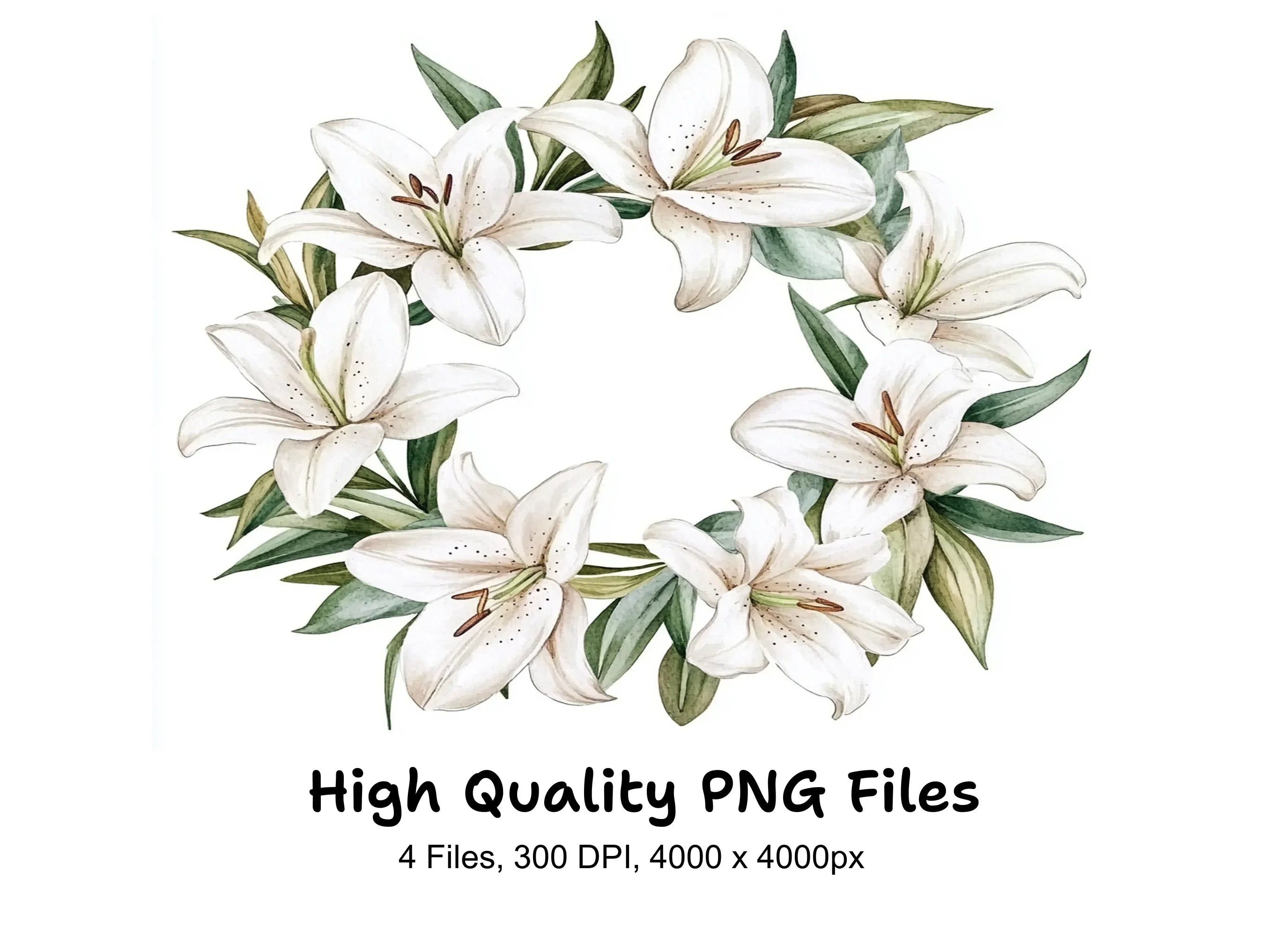 Stunning White Lily Wreath Clipart Bundle