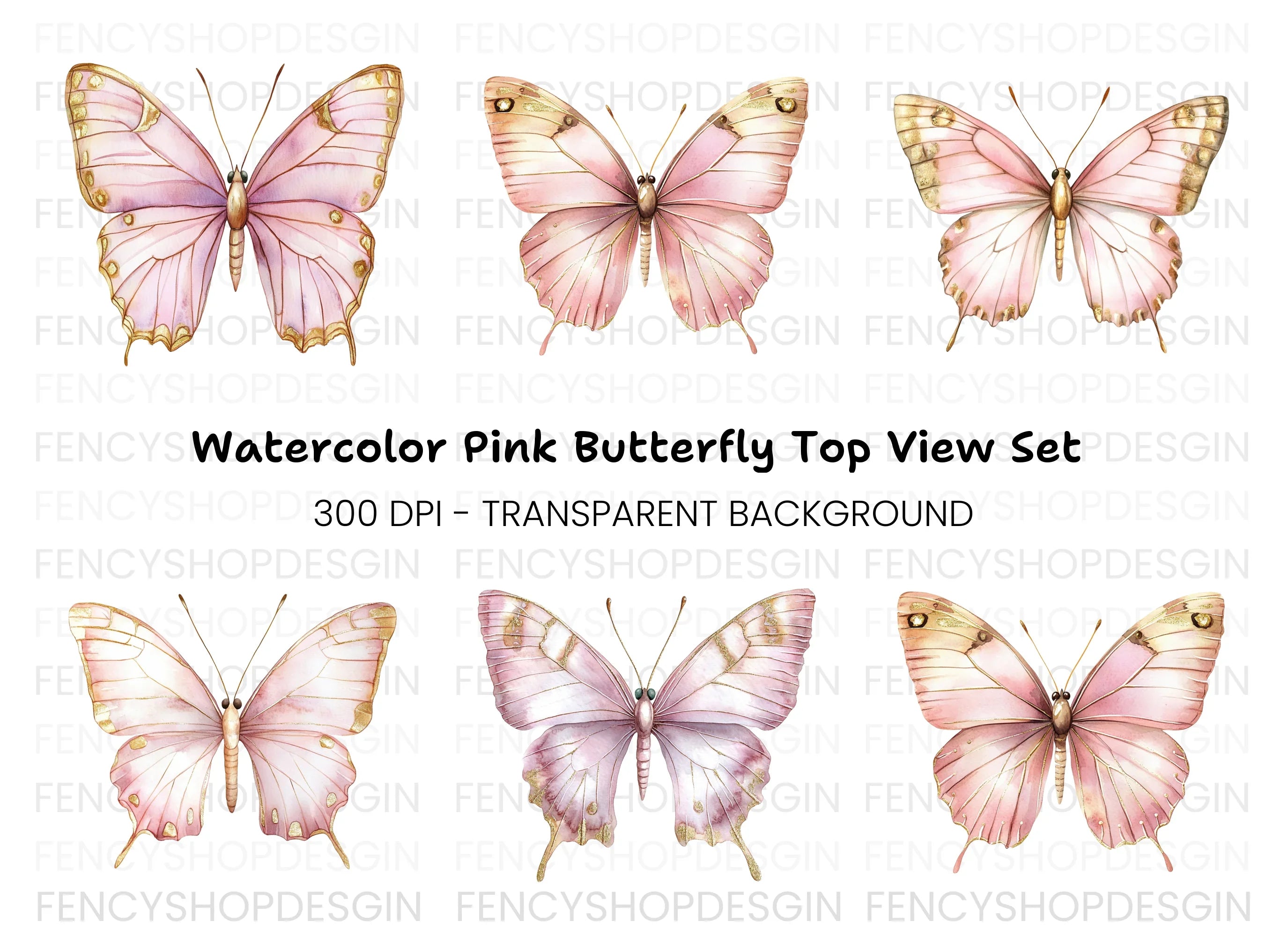 Elegant Pink and Gold Butterfly Clipart Bundle