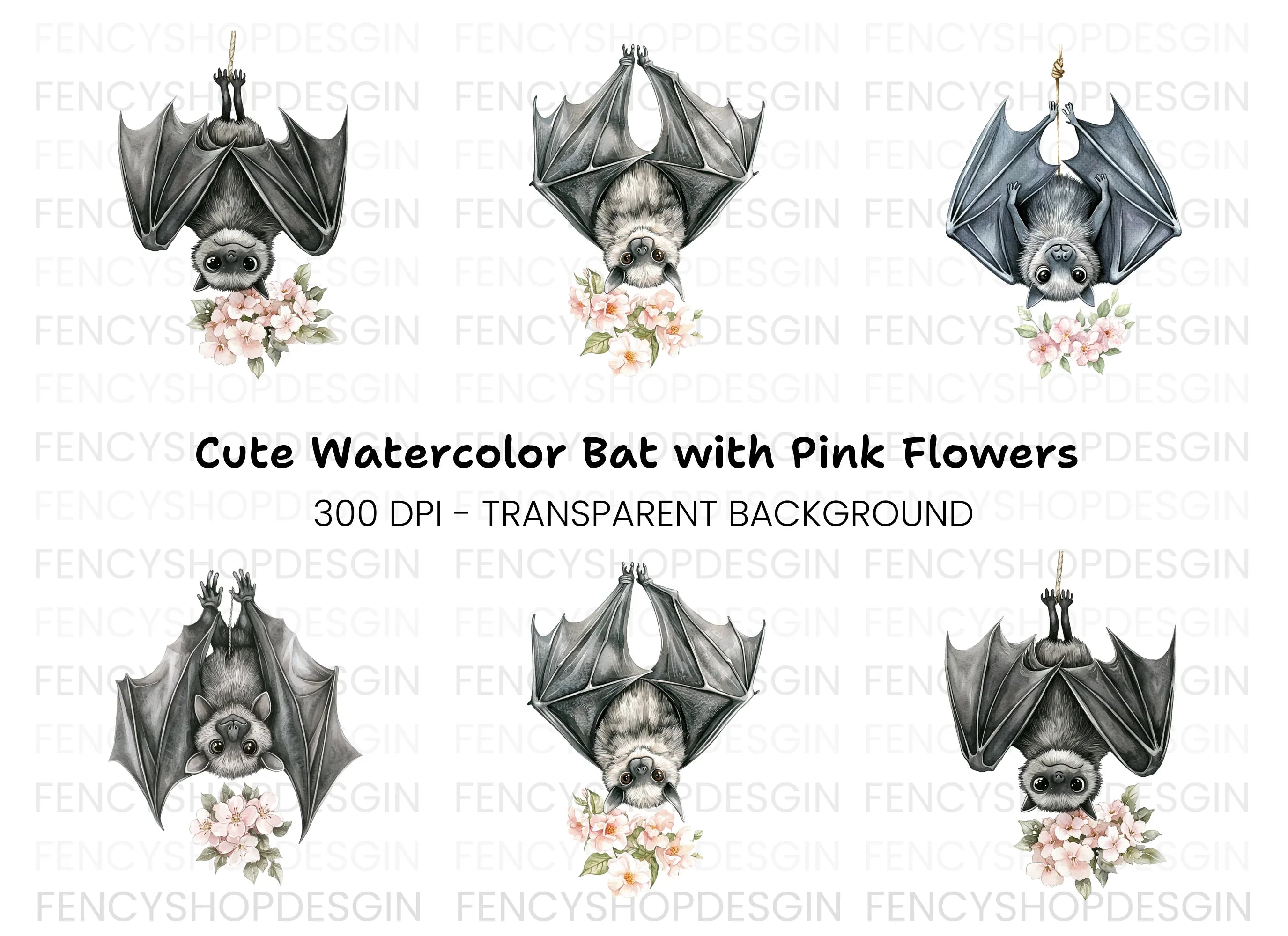 Cute Bat with Flowers Clipart Bundle