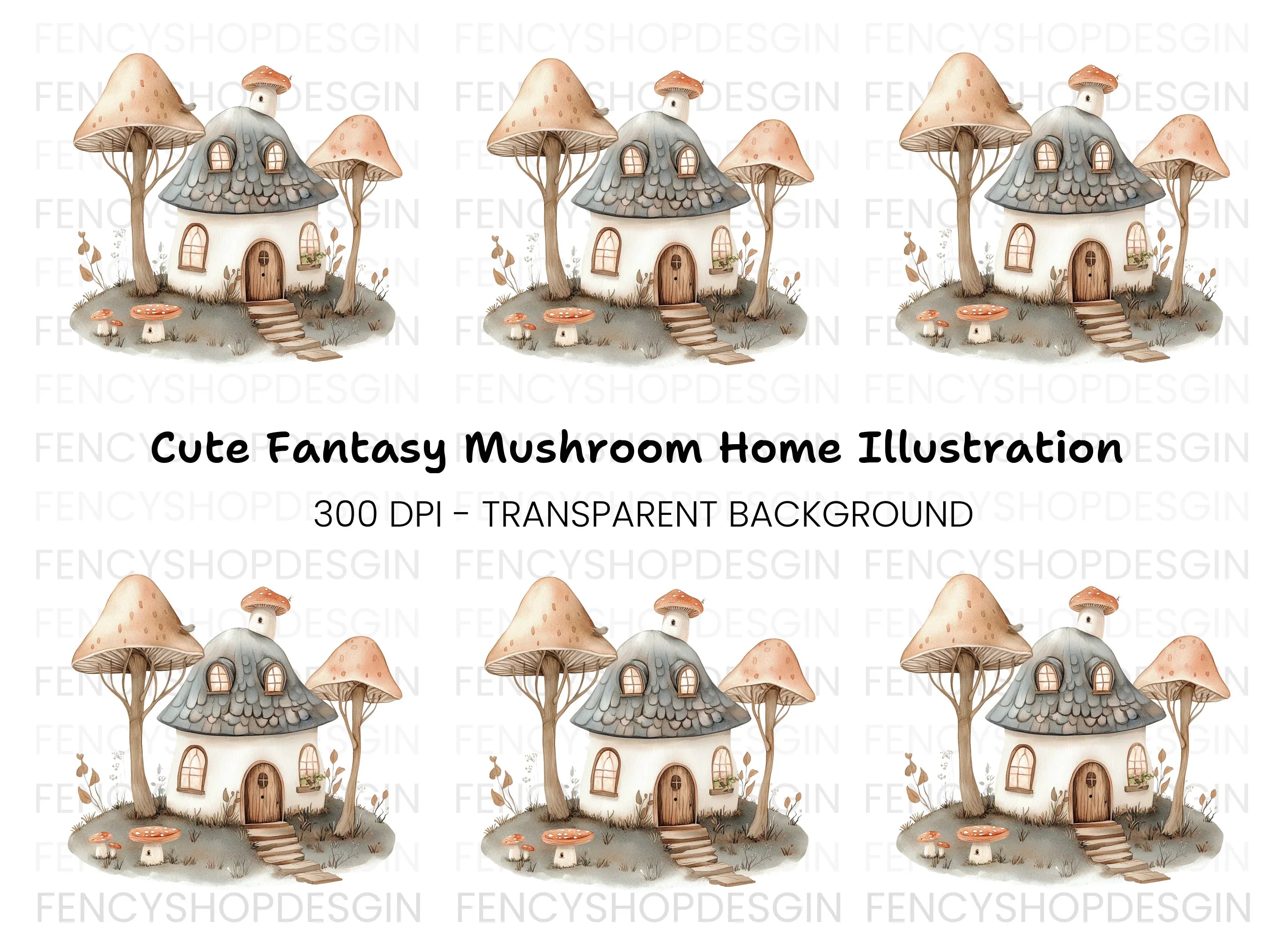 Mushroom House Village Clipart Bundle