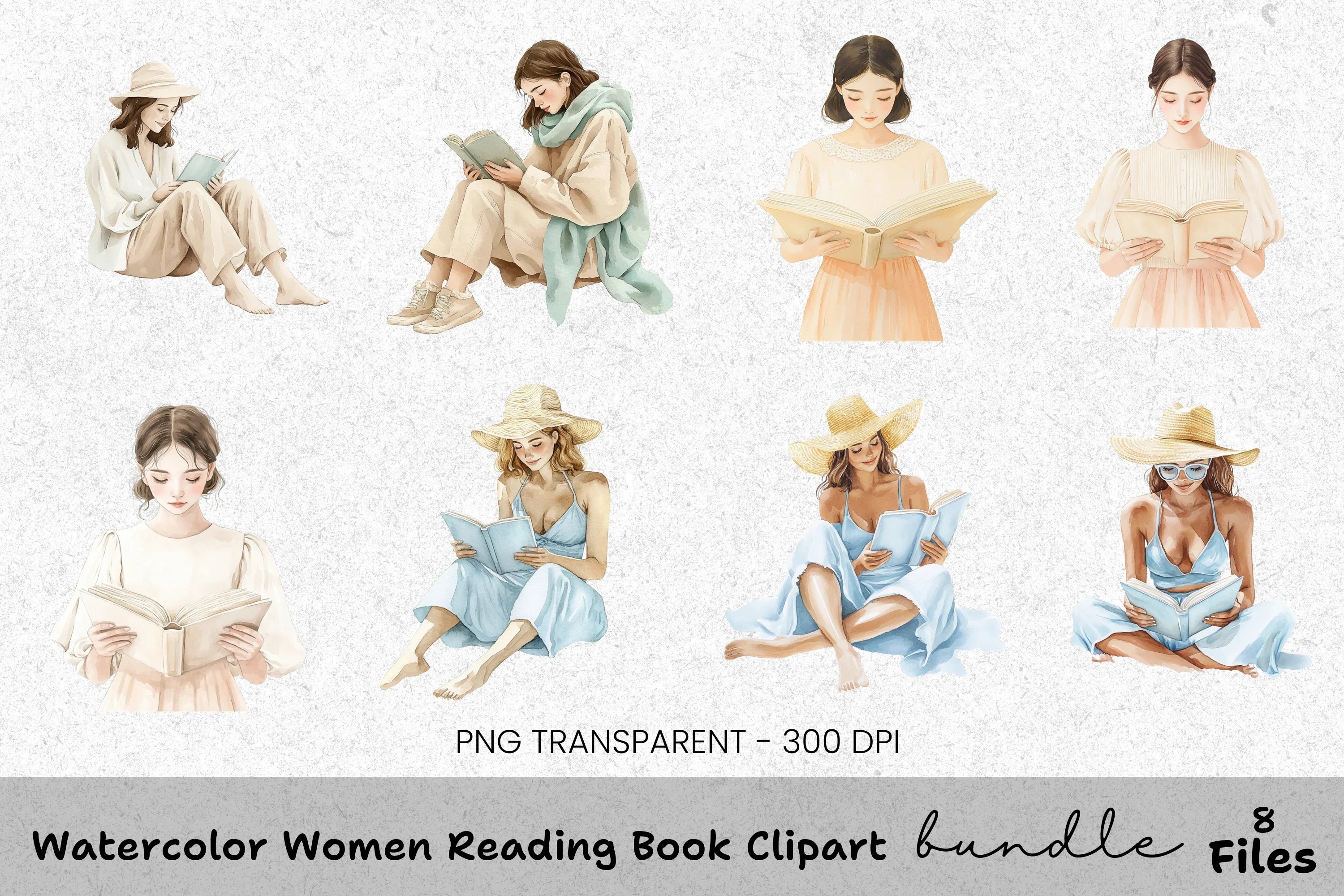 Women Reading Book Clipart Bundle
