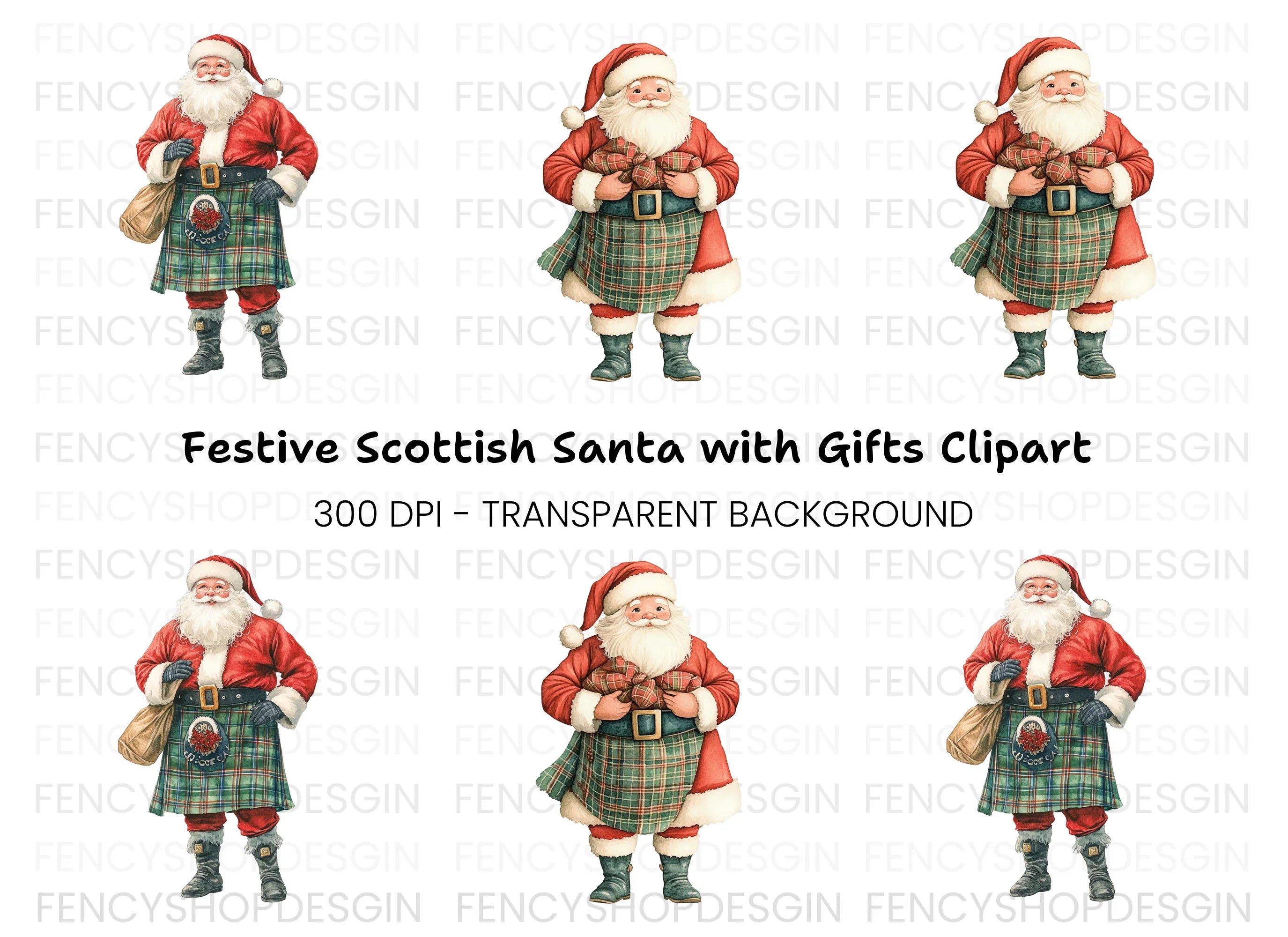 Scottish Santa Claus Clipart Bundle