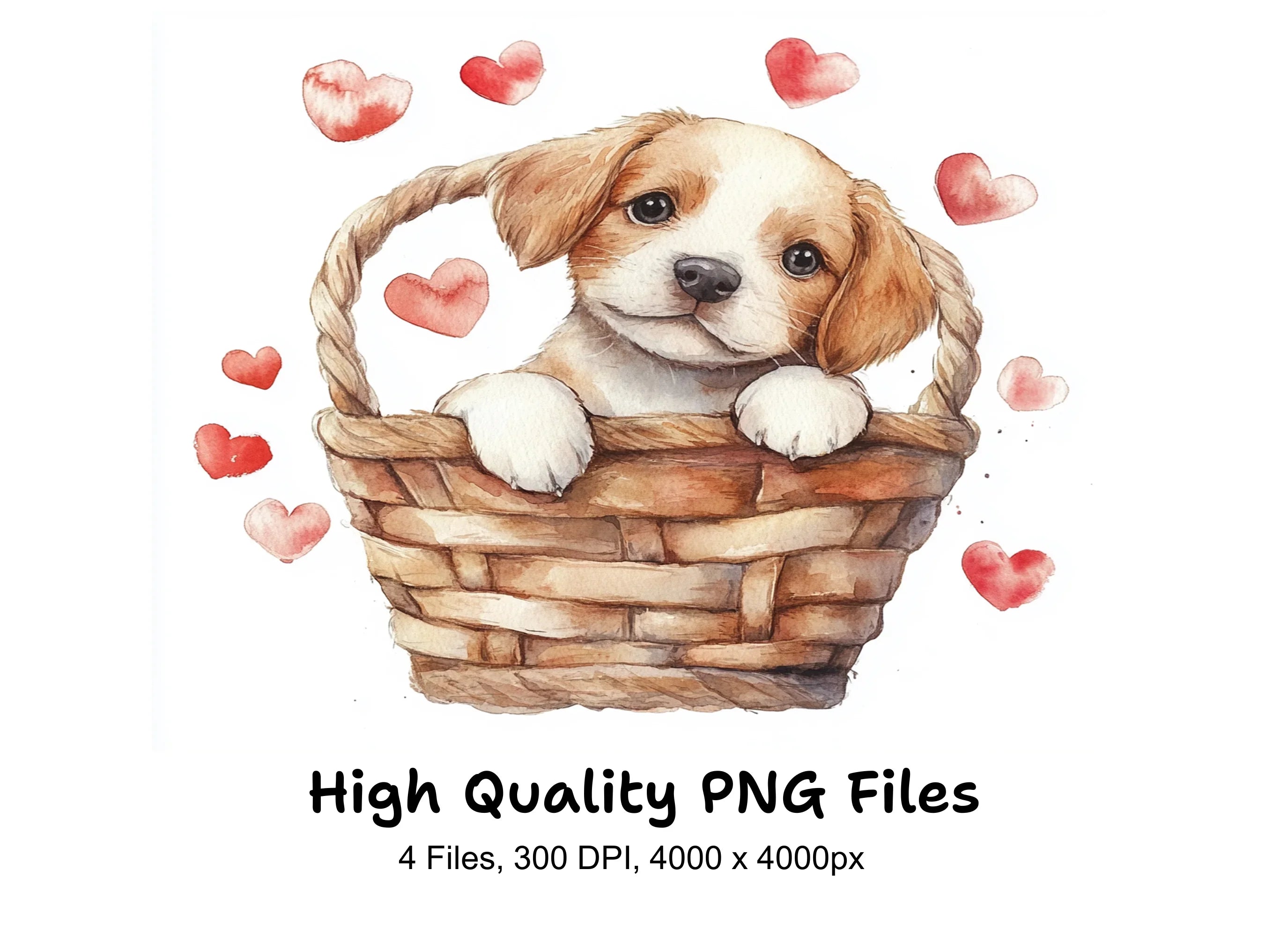 Valentine Puppies in Baskets Clipart Bundle