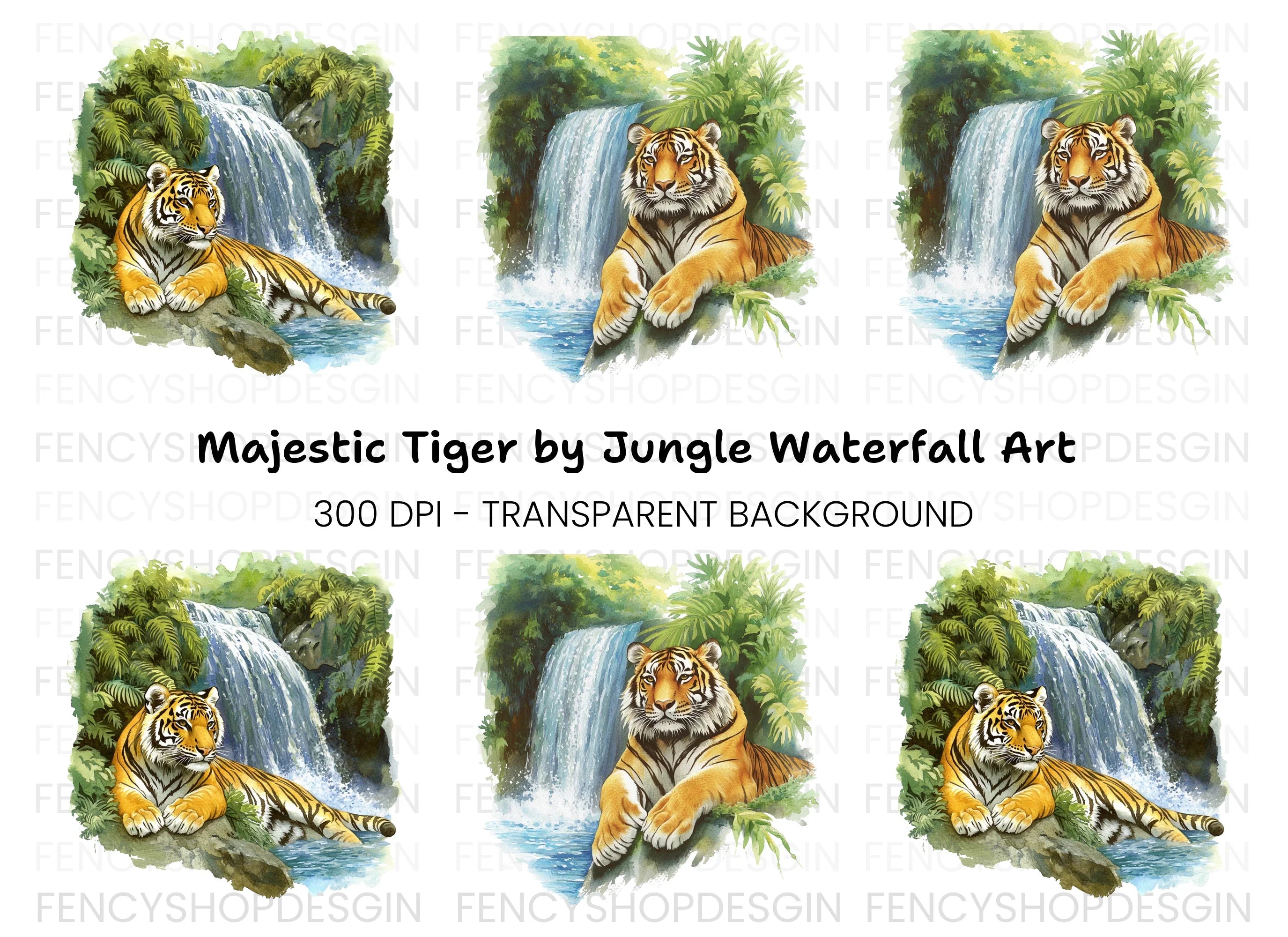 Majestic Tigers by Jungle Waterfall Clipart Bundle