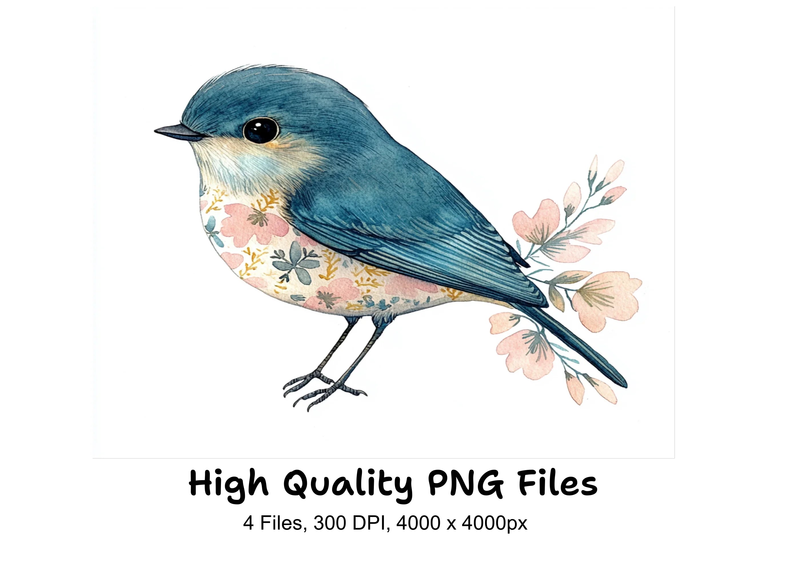 Charming Blue Birds with Floral Accents Clipart Bundle