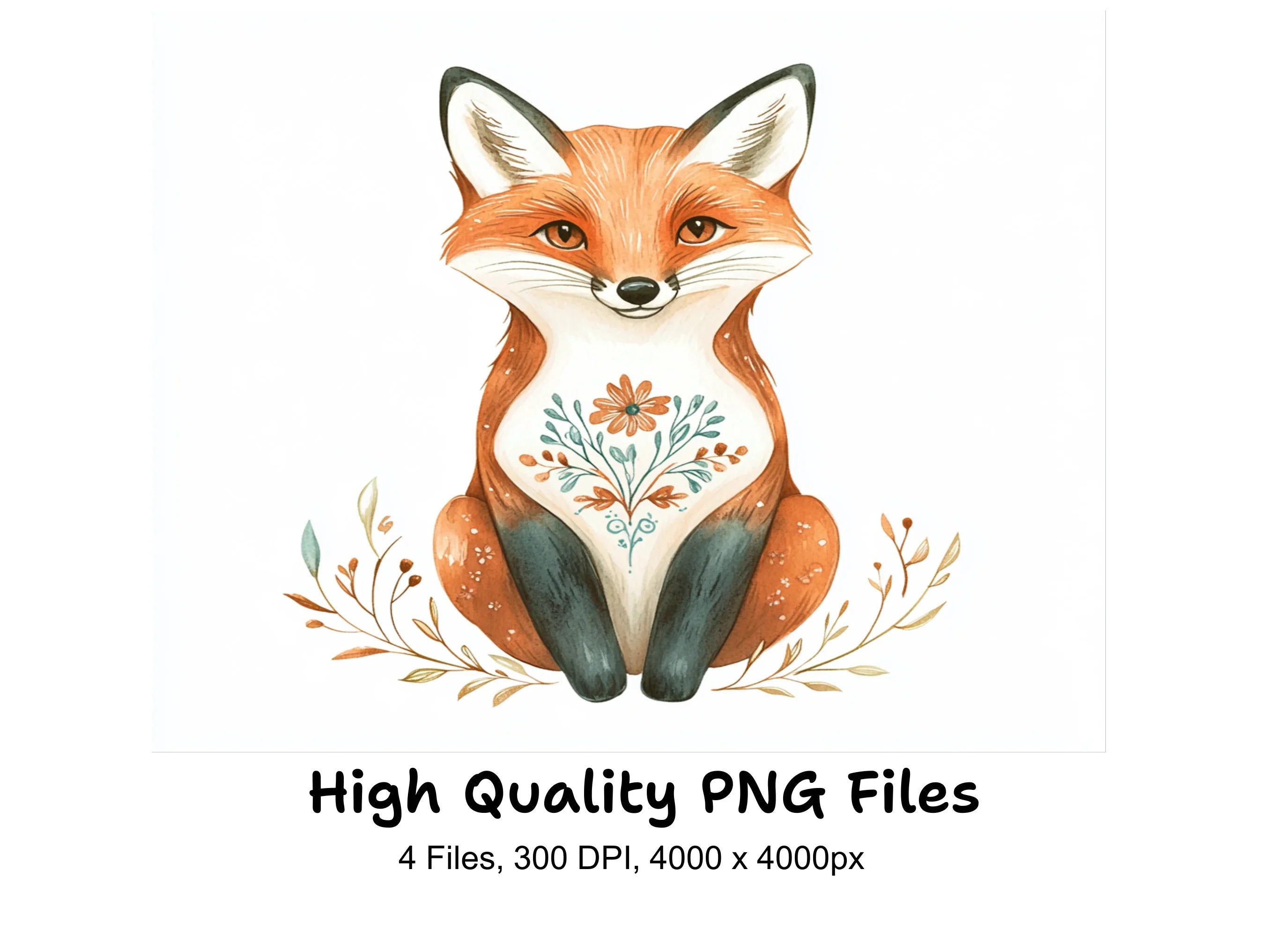 Elegant Floral Fox Clipart Bundle