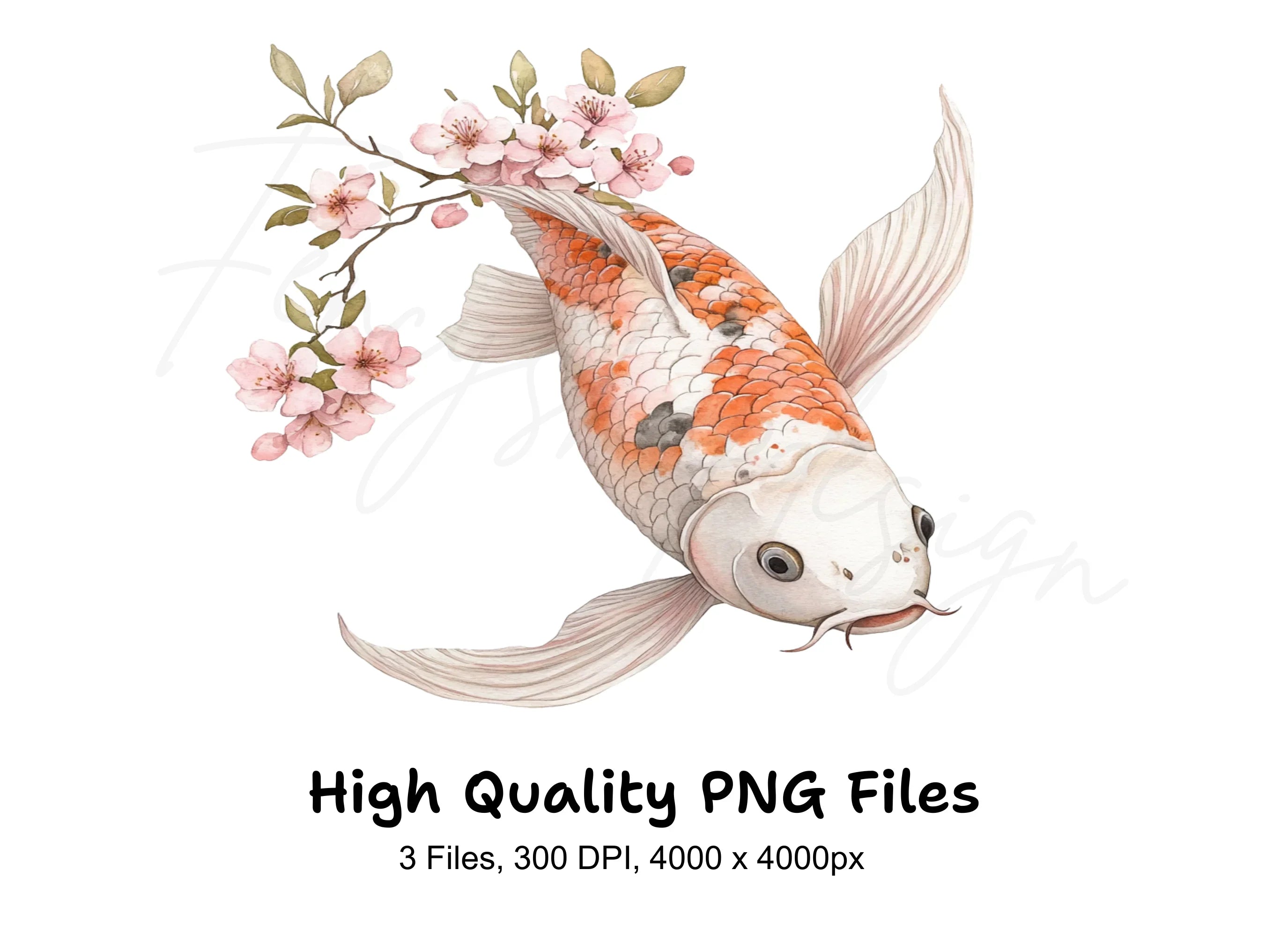 Koi Fish Cherry Blossom Clipart Bundle