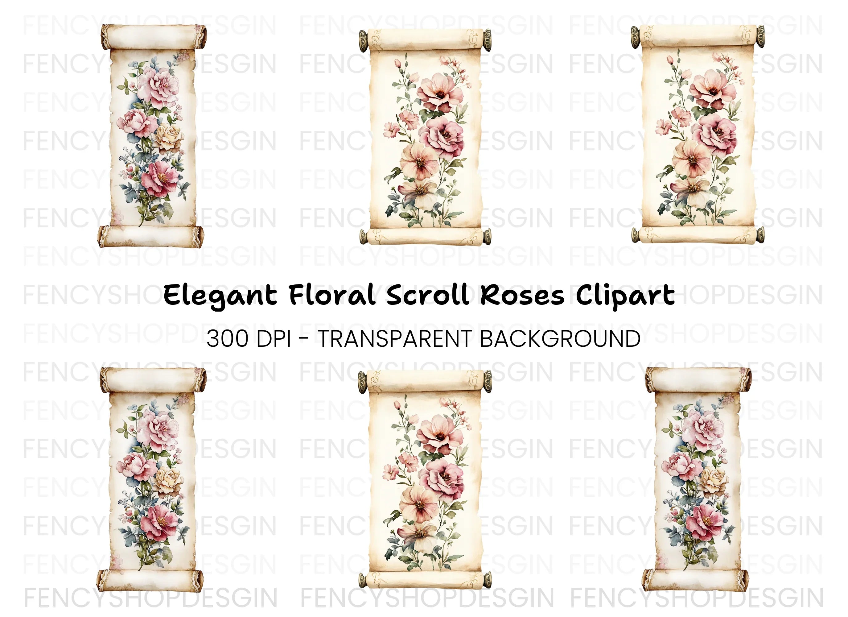 Vintage Floral Scroll Clipart Bundle