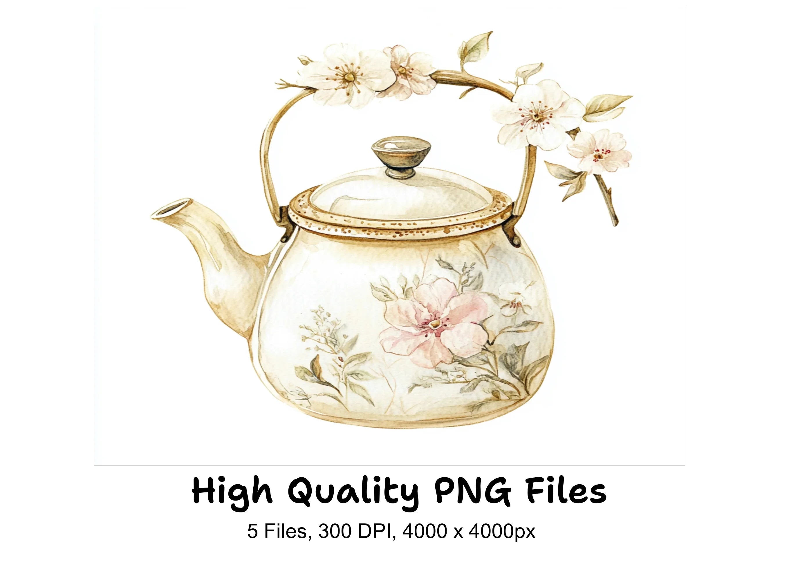 Vintage Floral Teapot Clipart Bundle