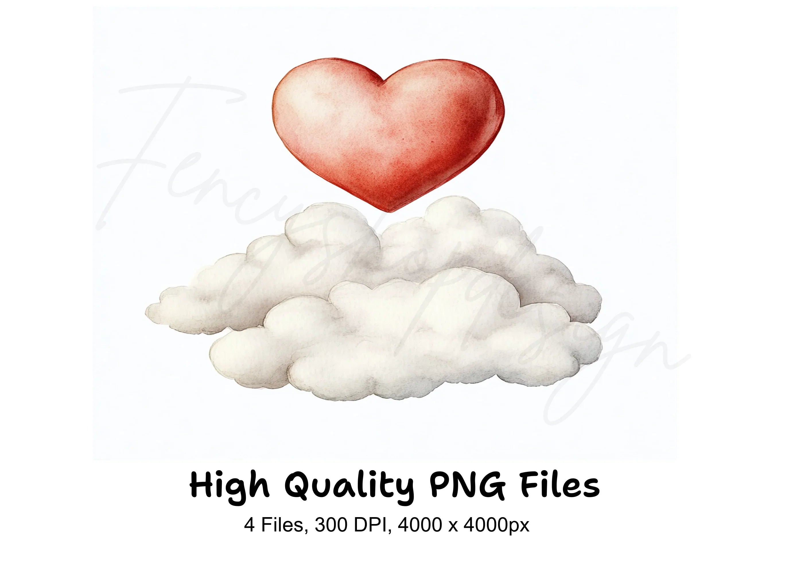 Heart on Cloud Clipart Bundle