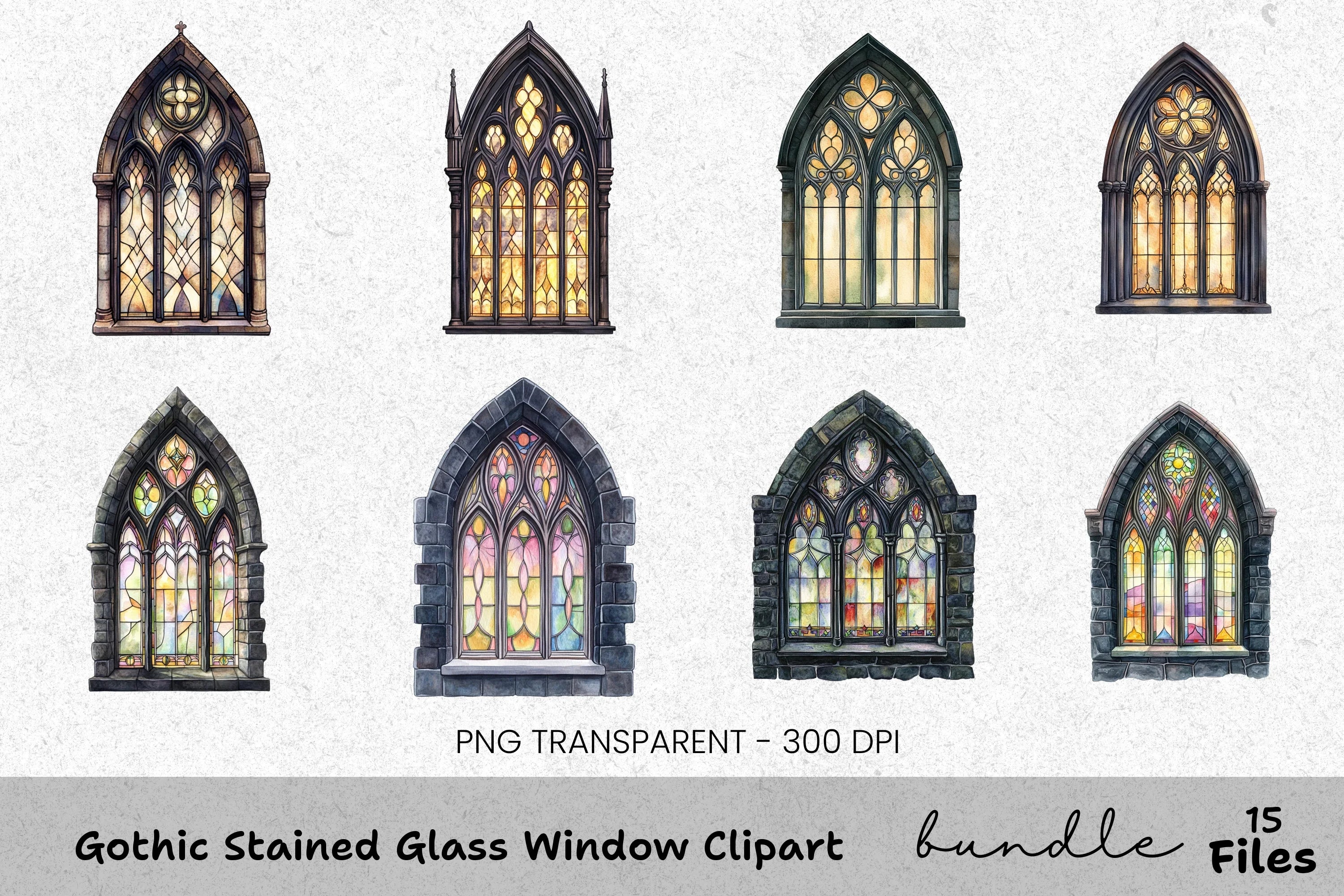 Gothic Stained Glass Window Clipart Bundle