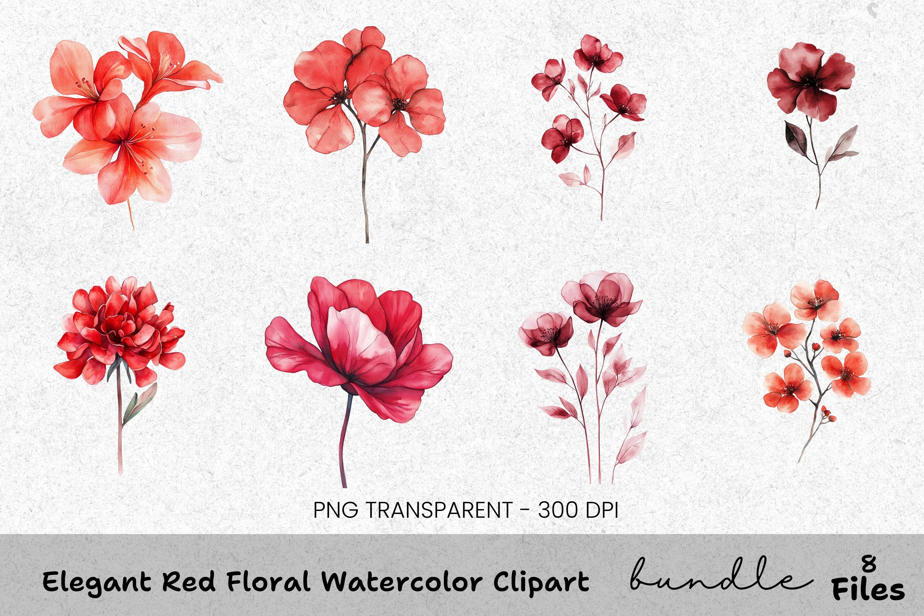 Elegant Red Floral Clipart Bundle