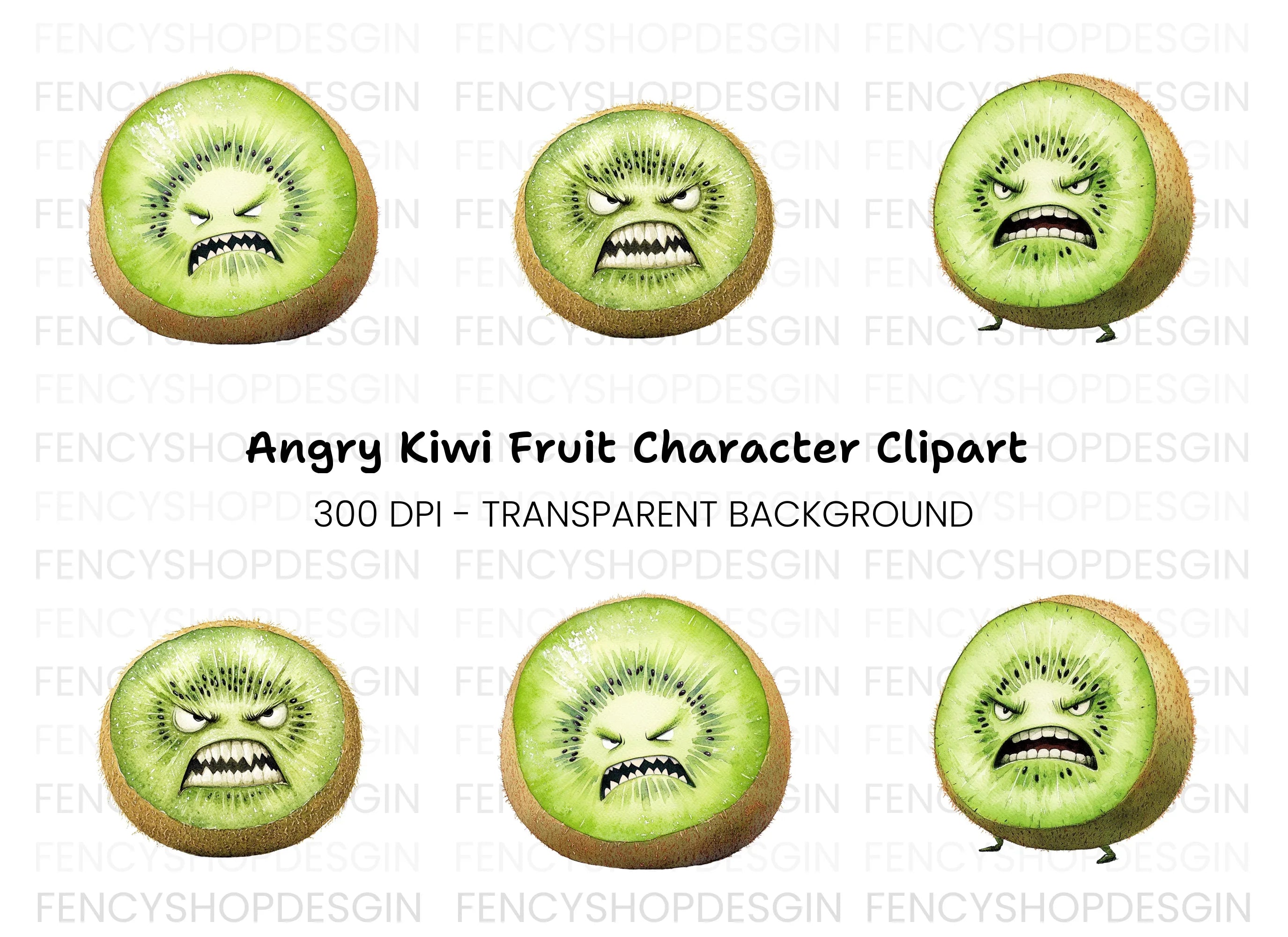 Furious Kiwi Fruit Character Clipart Bundle