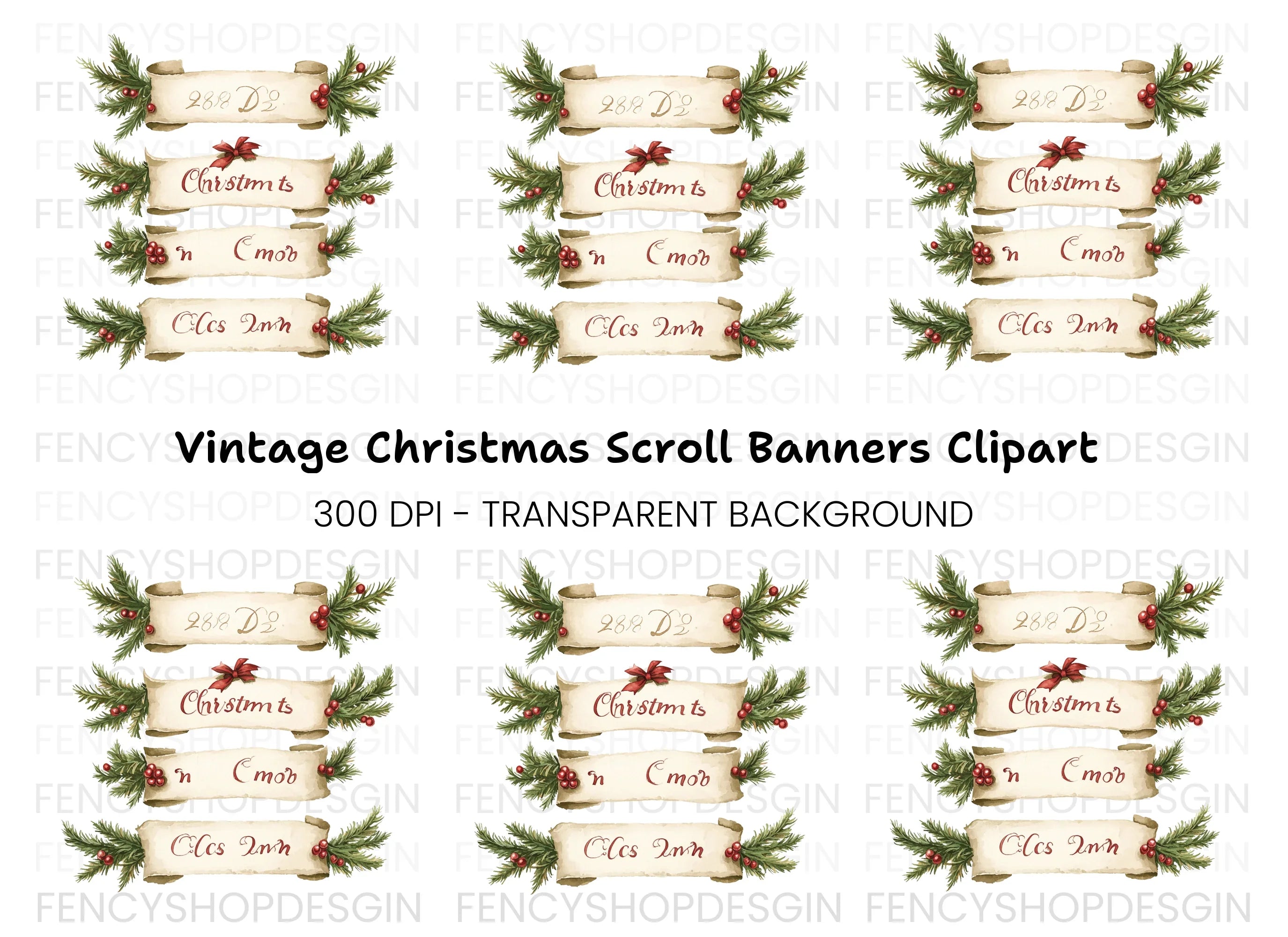 Christmas Scroll Banners Clipart Bundle