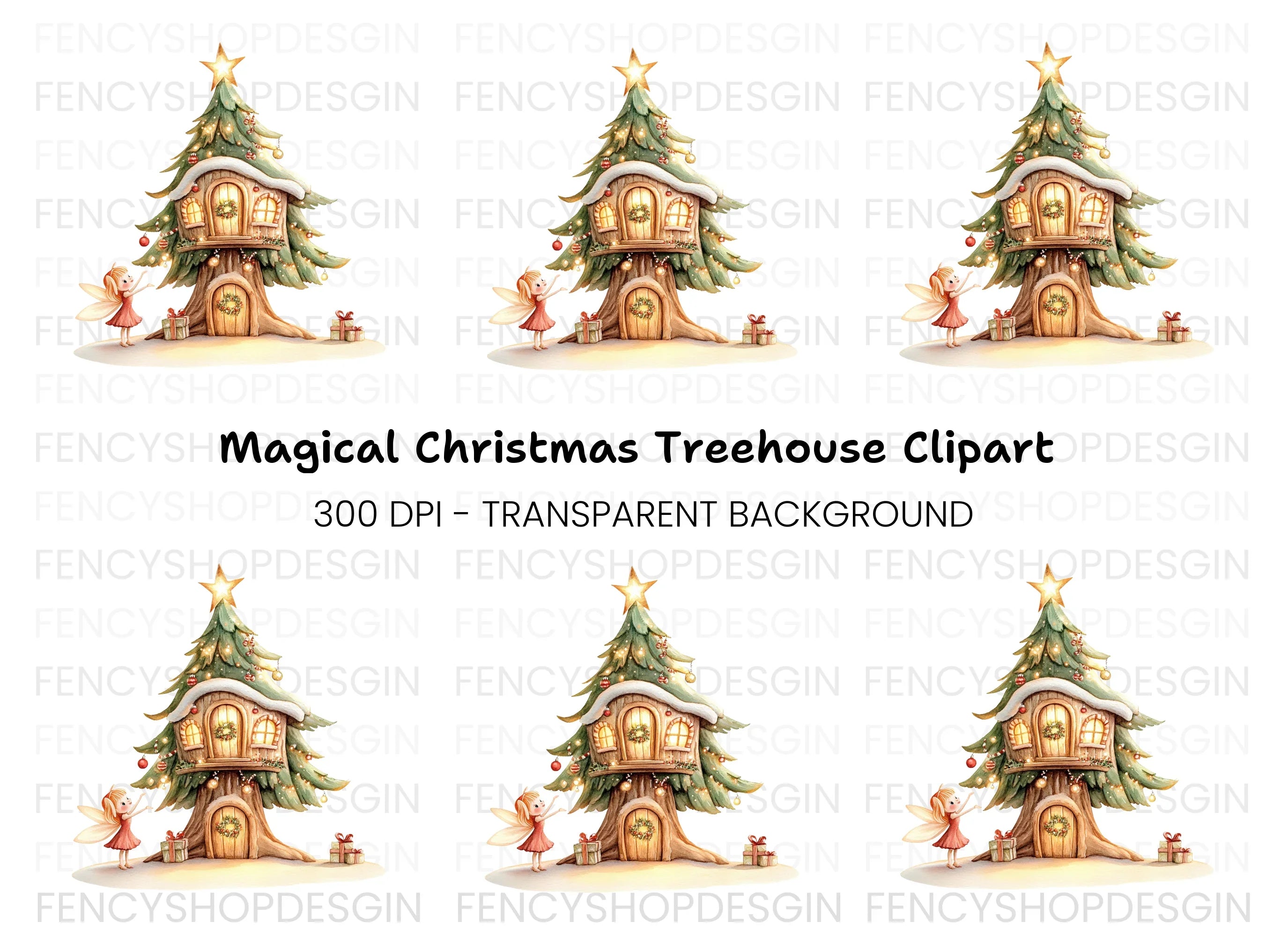 Christmas Fairy Treehouse Clipart Bundle