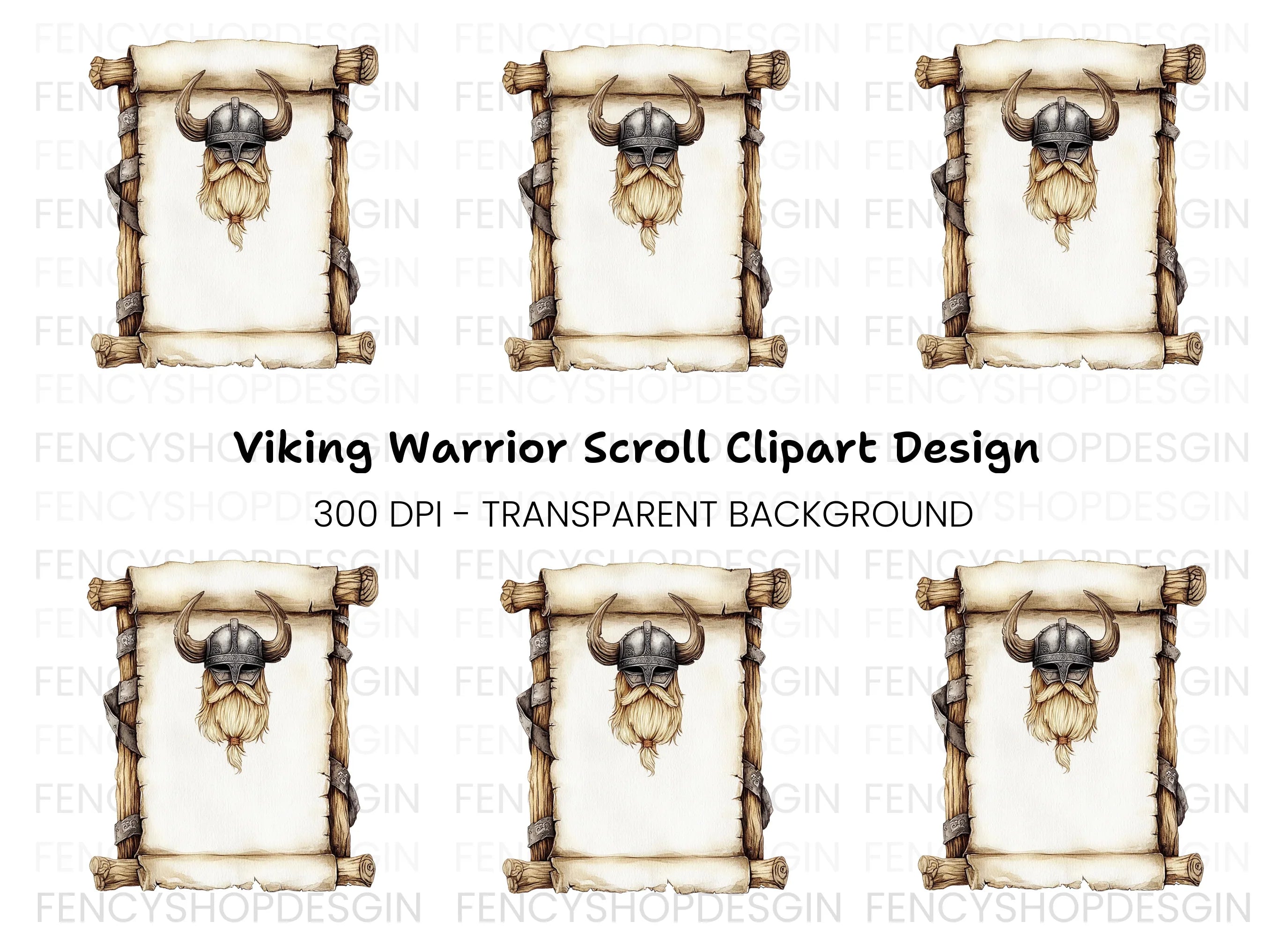 Viking Helmet and Beard Scroll Clipart Bundle